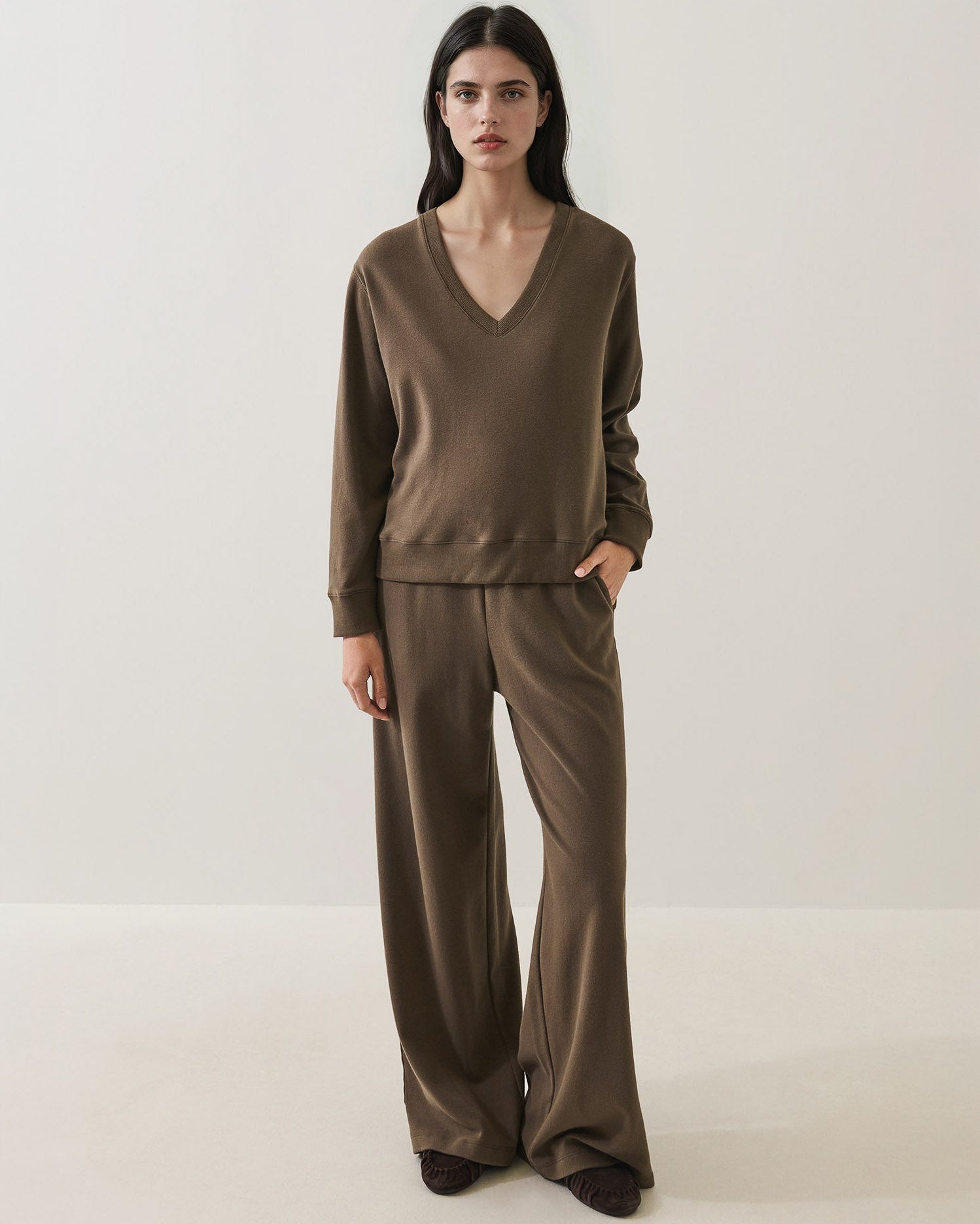 Long Relaxed V-Neck Sweatshirt