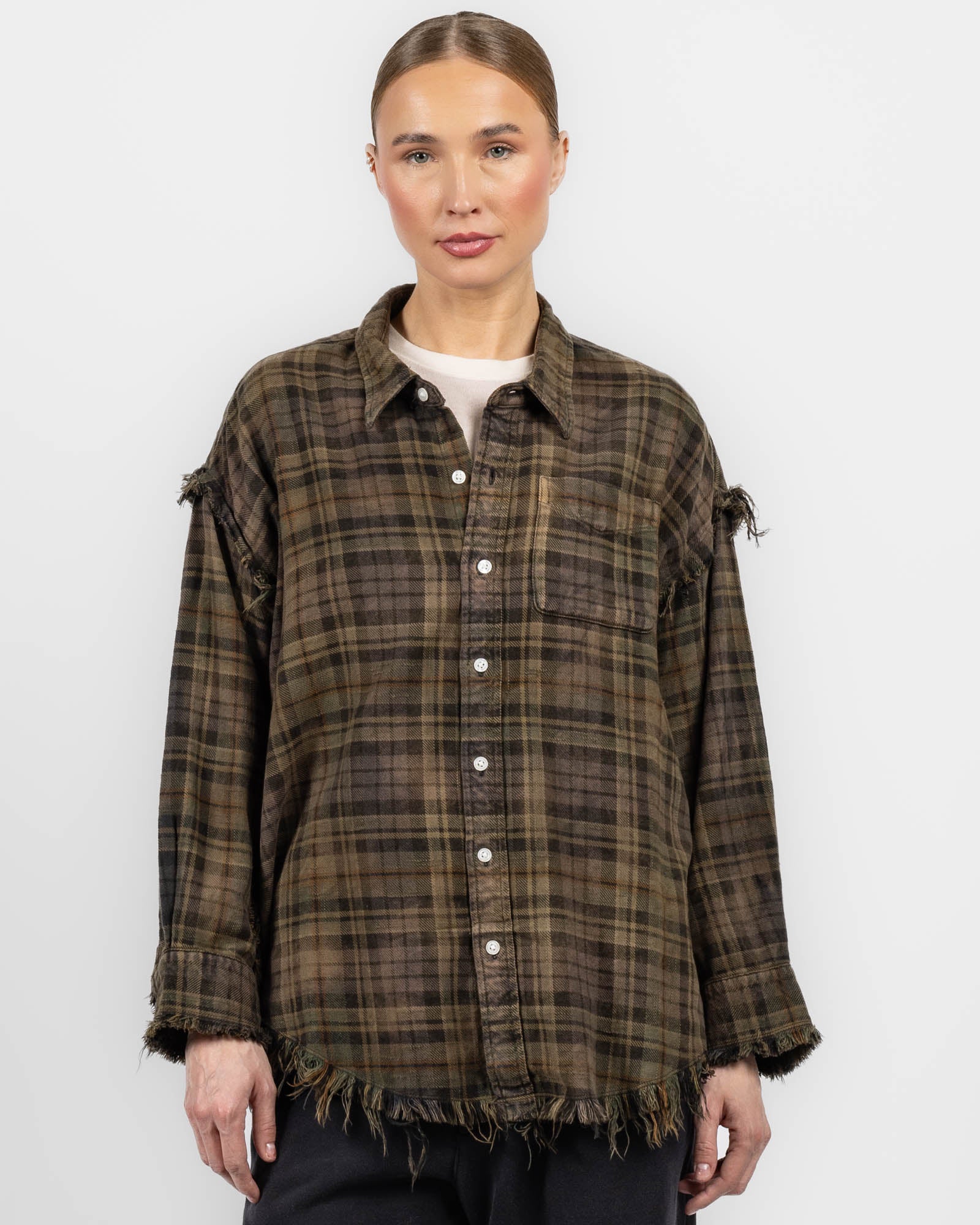 Shredded Seam Drop Neck Shirt