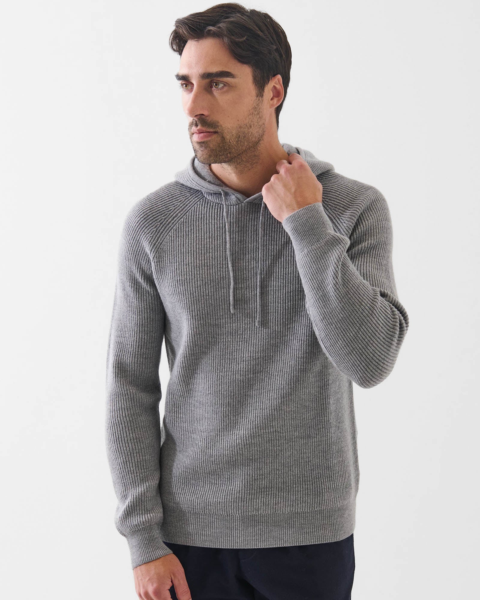 Sweat à capuche côtelé en laine mérinos 12 gauge