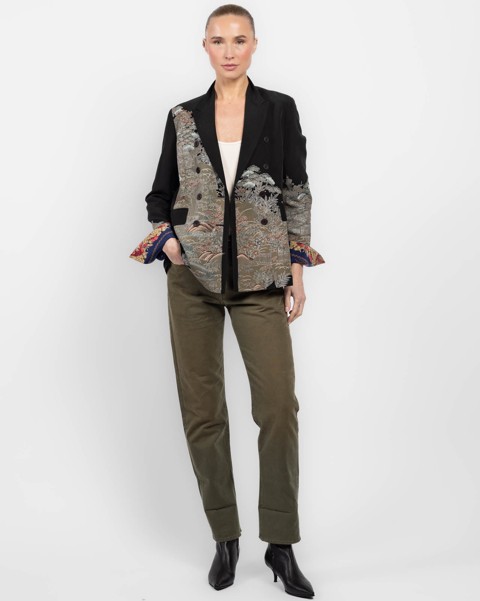 Double-Breasted Overdyed Kimono Jacket