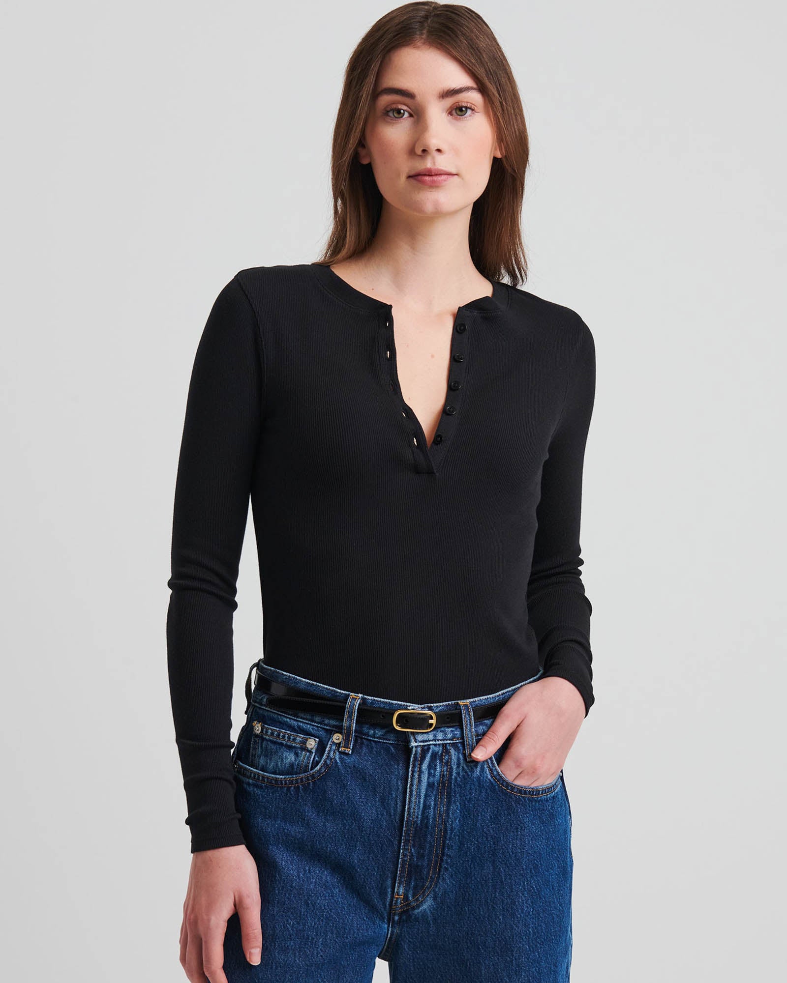 PATRICK ASSARAF Long Sleeve Rib Henley
