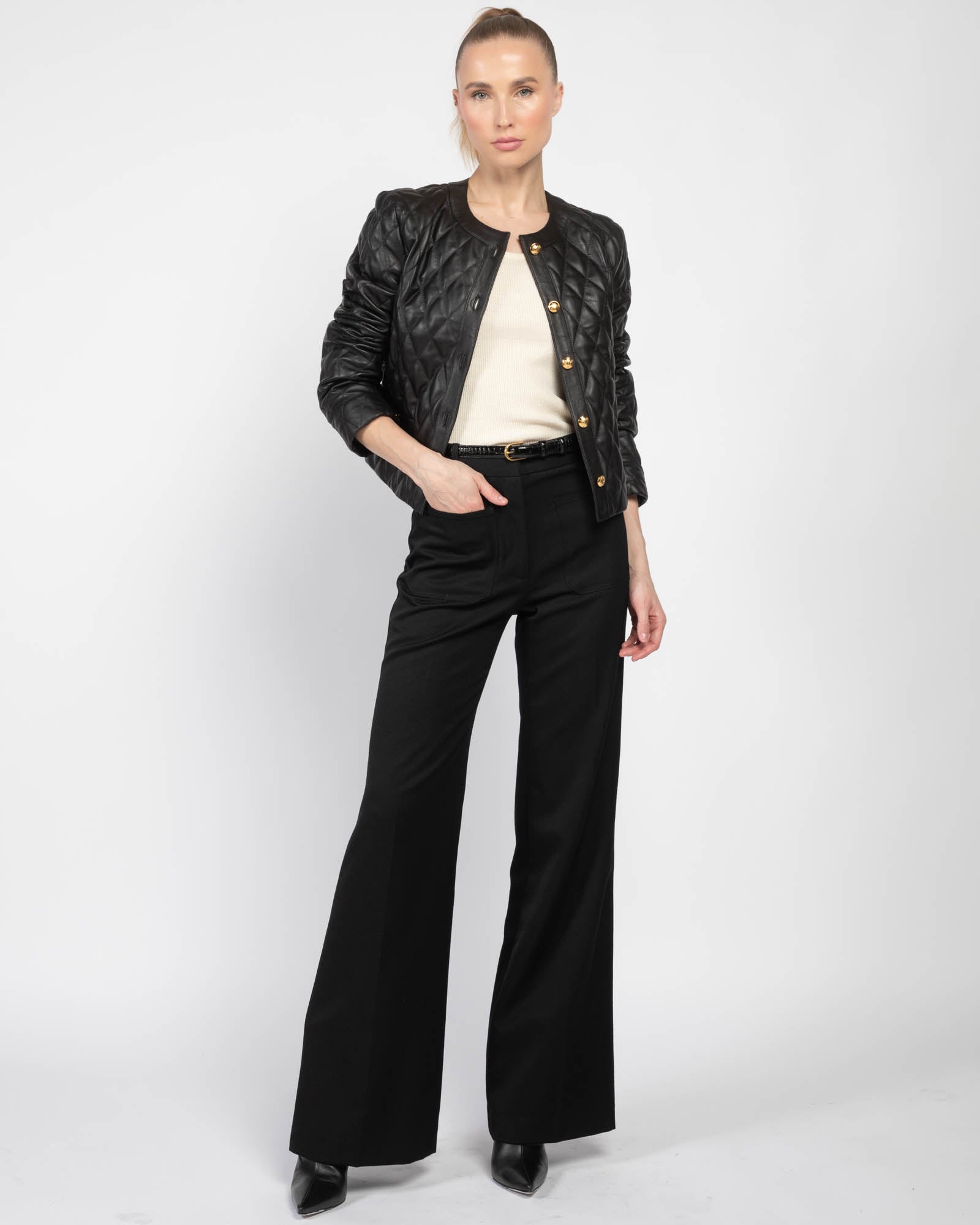 Veste en cuir matelassée Amy