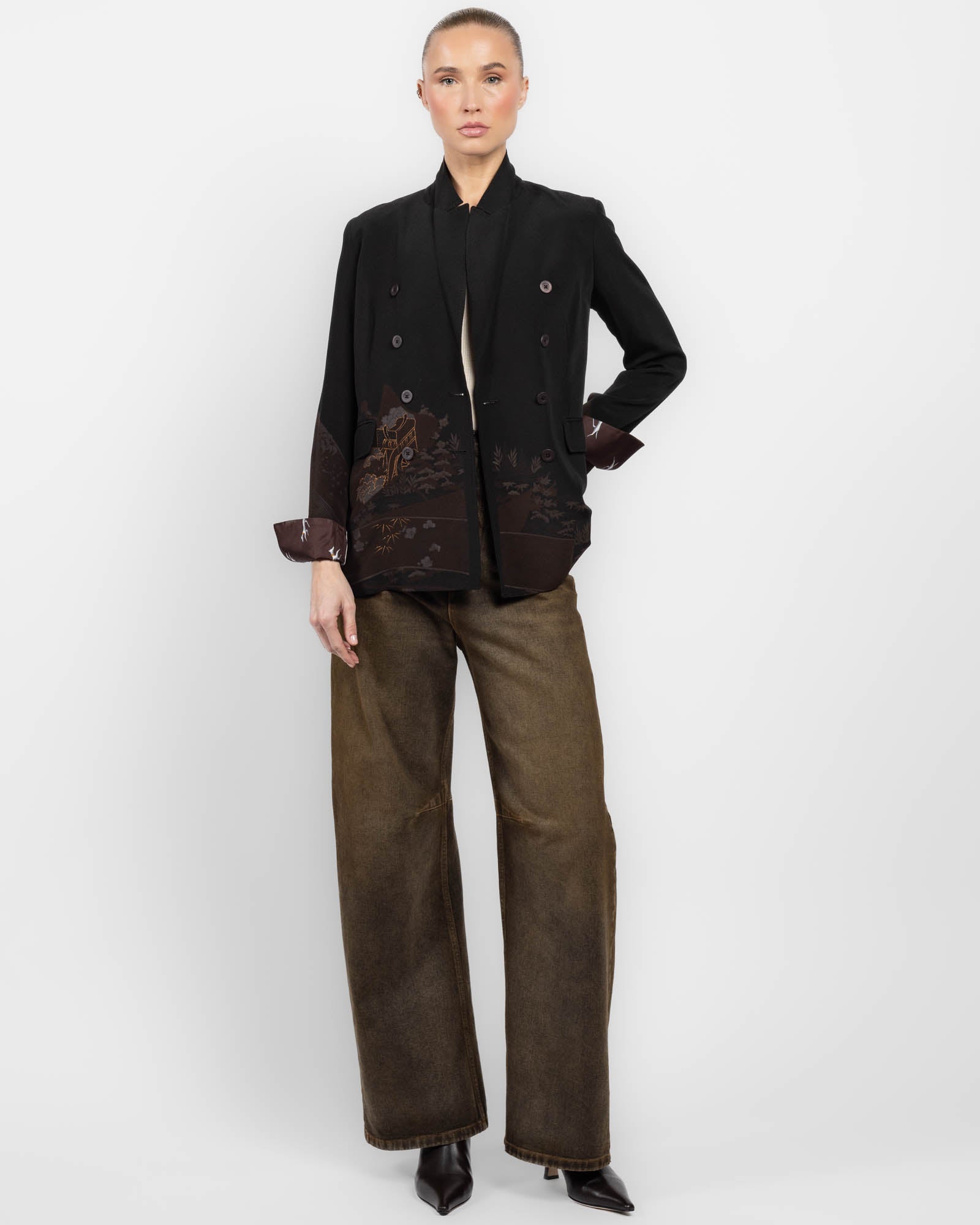 Double-Breasted Overdyed Kimono Jacket