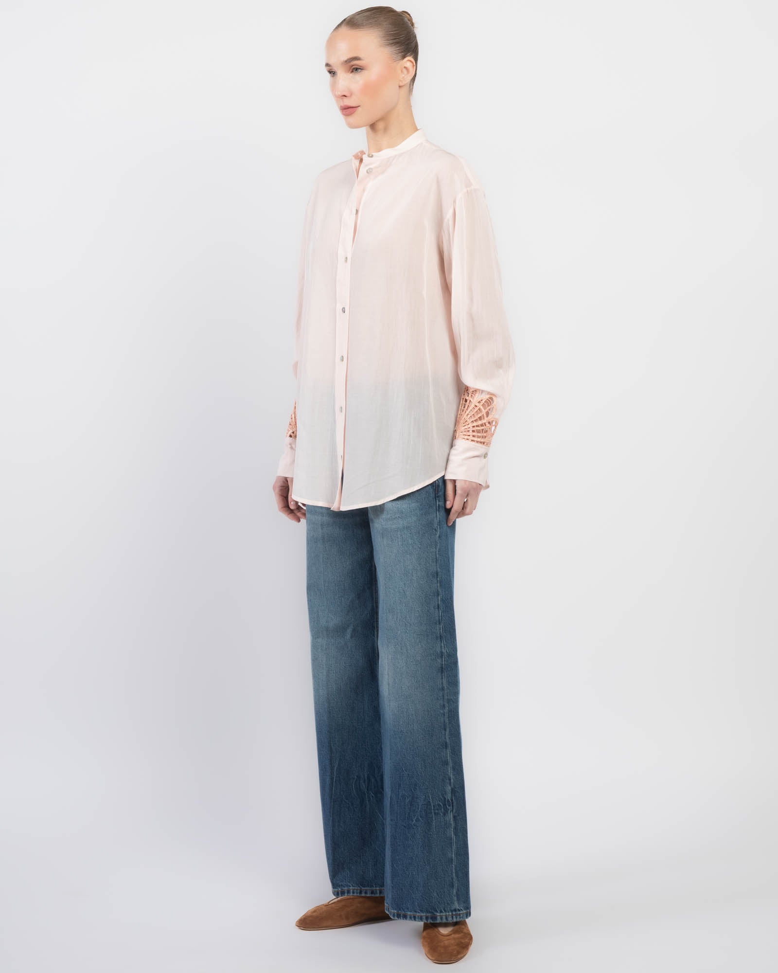 Floral Embroidery Voile Shirt