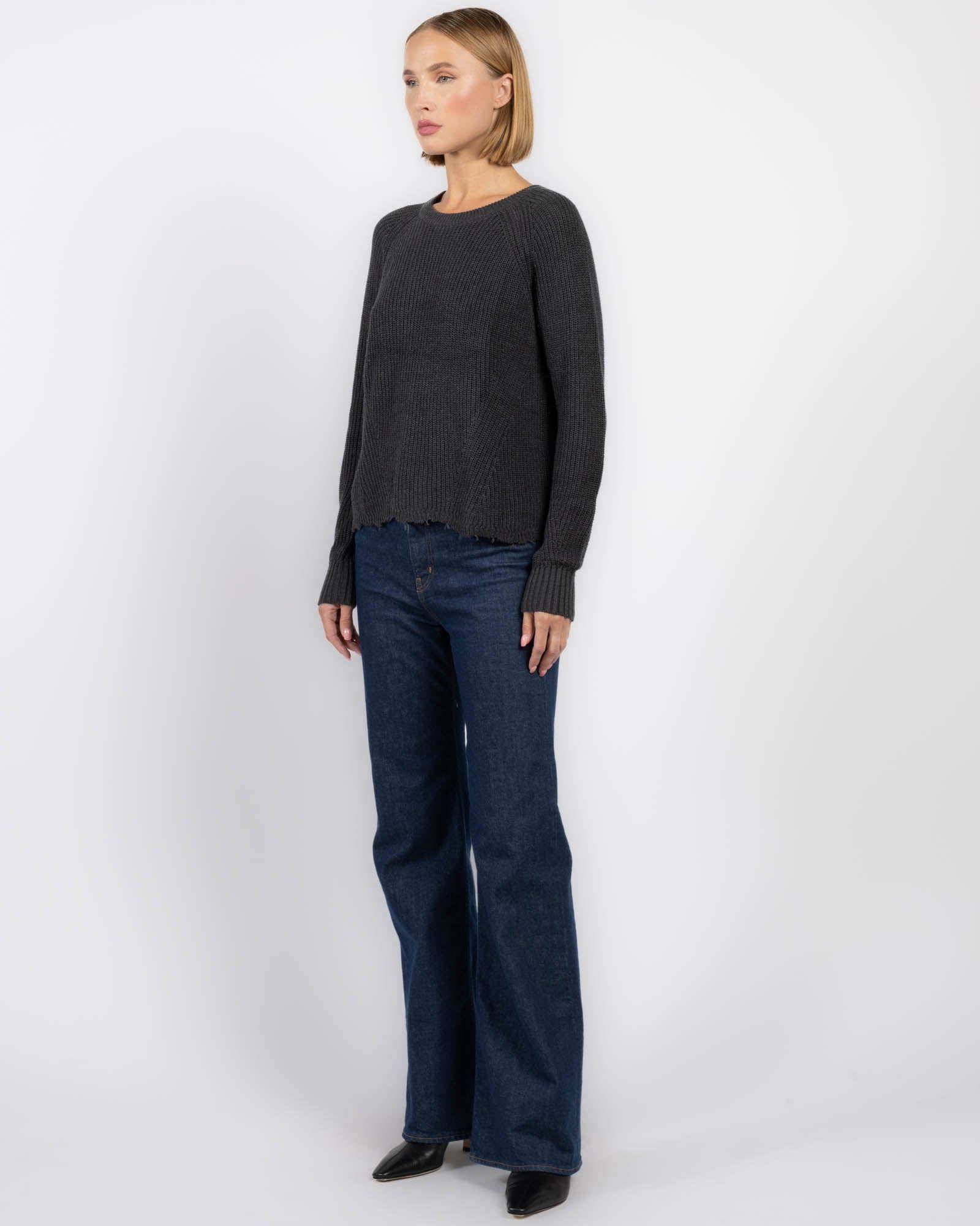 Distressed Scallop Shaker Sweater