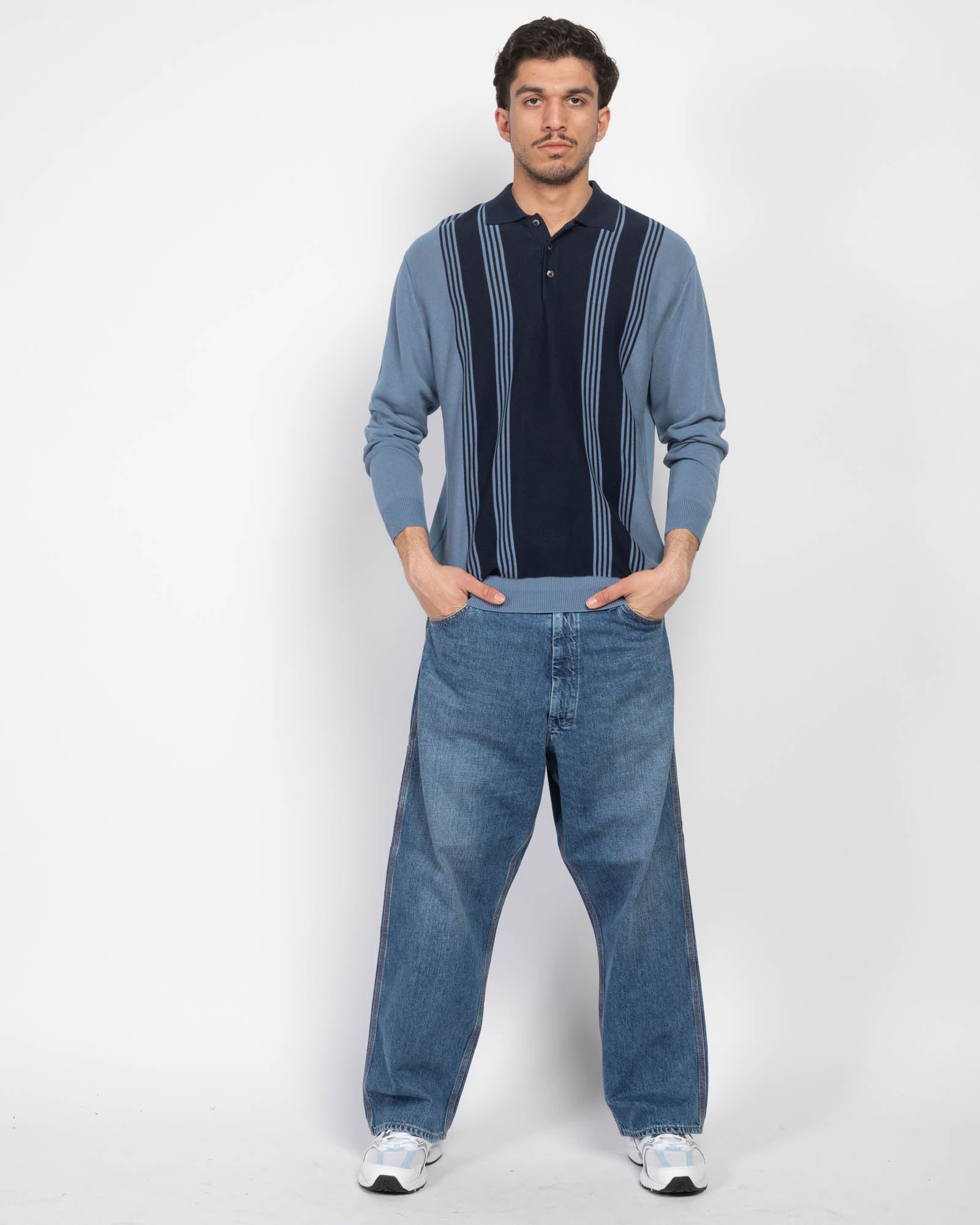 Polo à rayures en tricot 12G