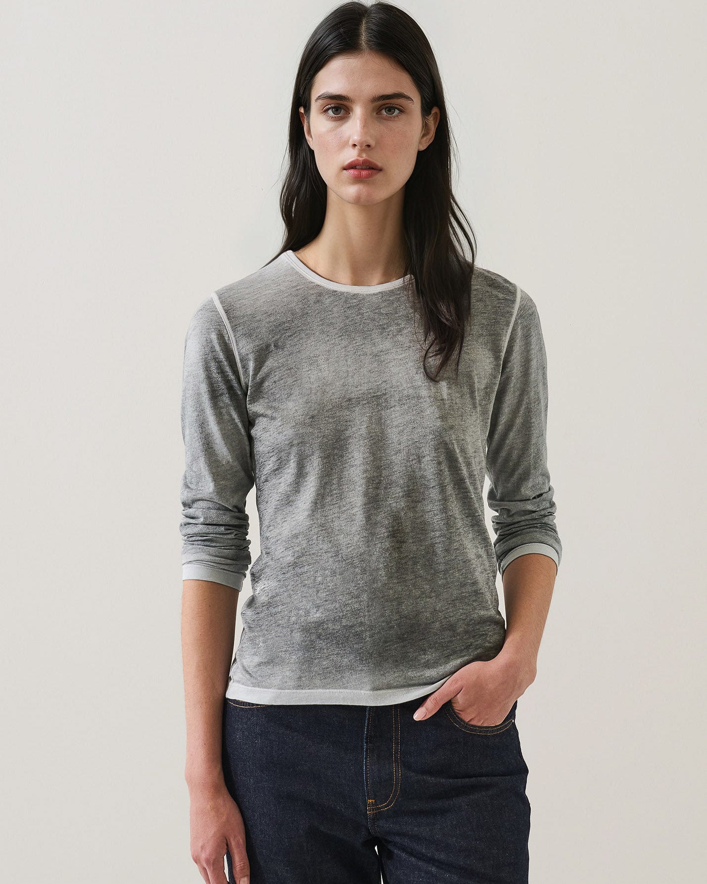 Long Sleeve Reversible Spray Crew Neck