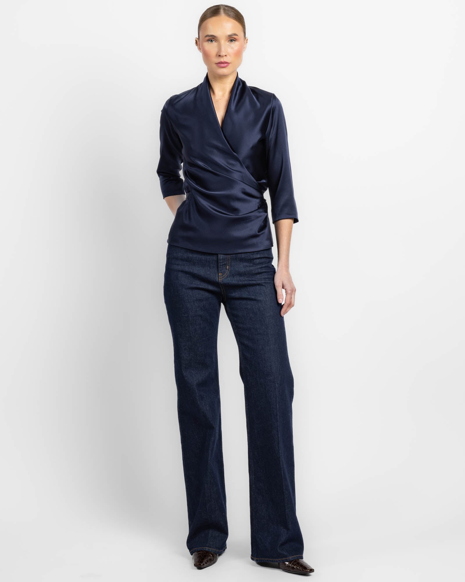 Three-Quarter Sleeve Wrap Top
