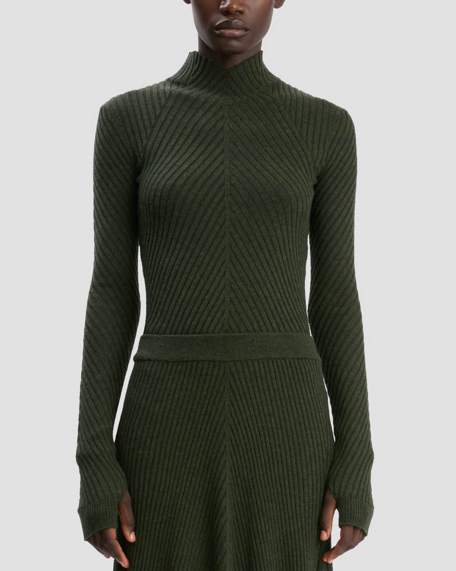 Ribbed Long Sleeve Polo Top