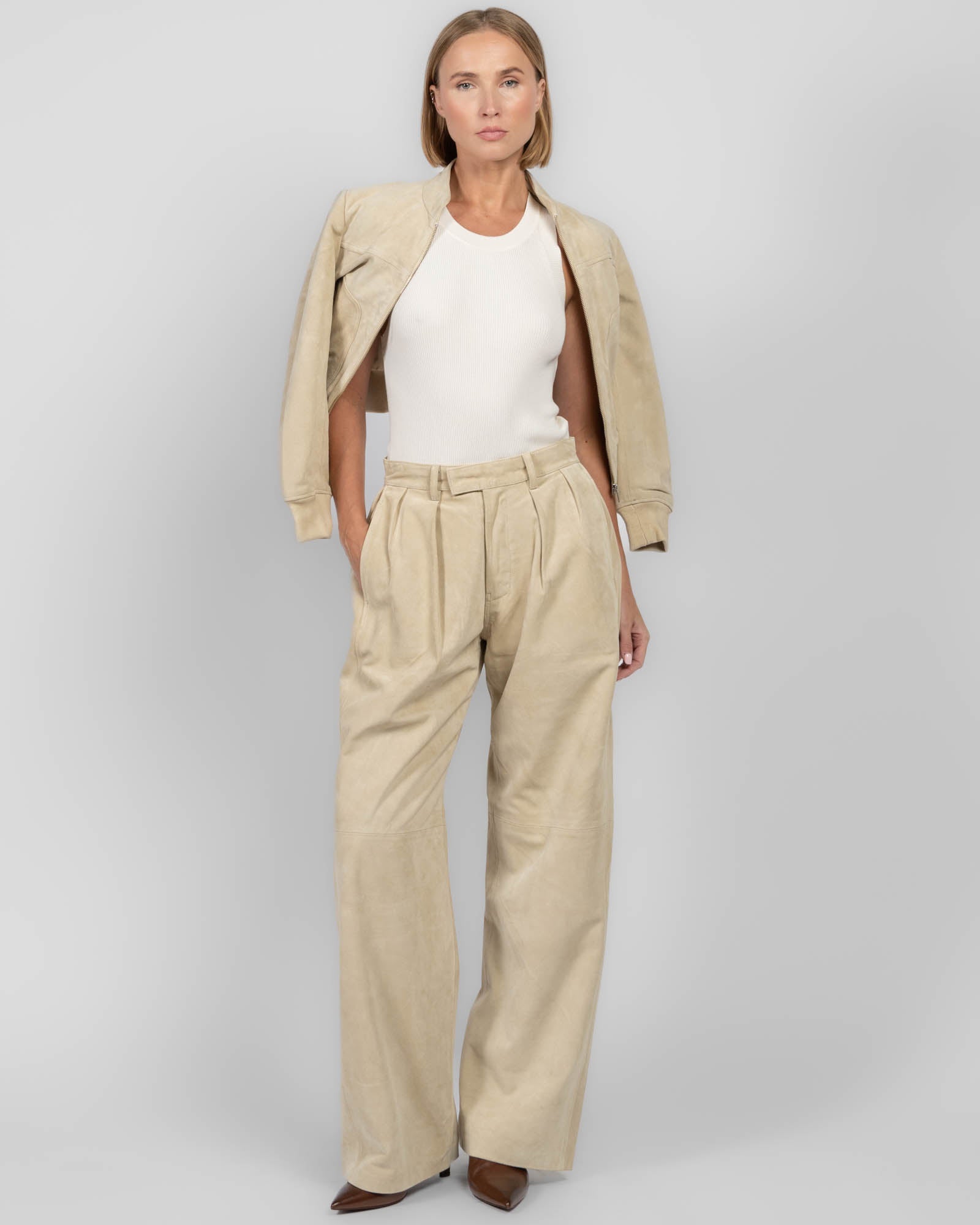 Pleat Leather Pants