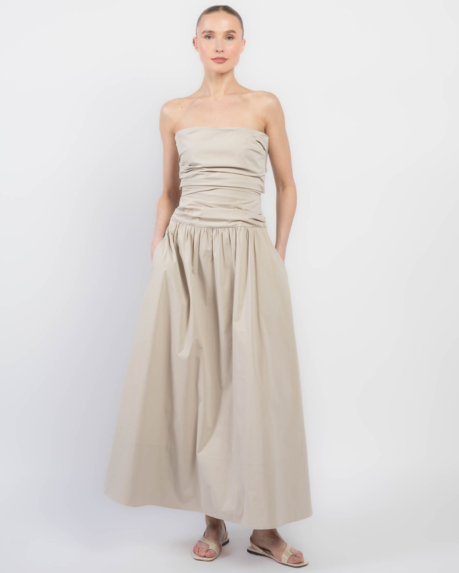 Gather Strapless Tie Dress