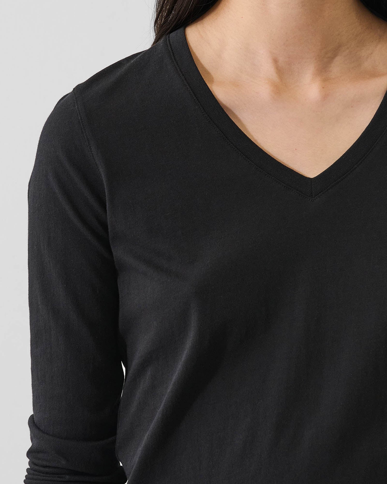 T-shirt Pima à manches longues et col en V classique