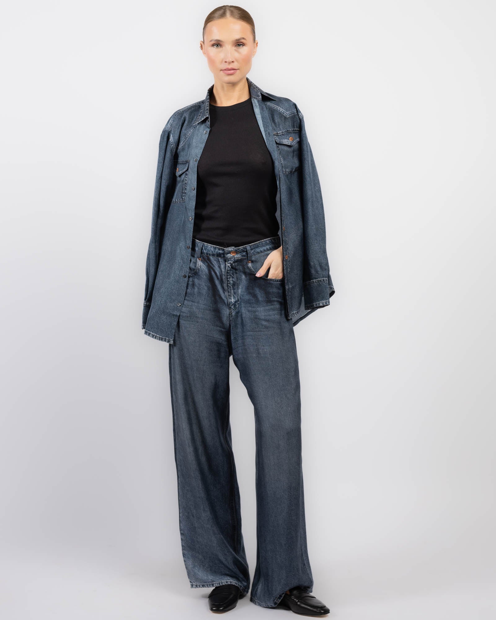 Denim Printed Pants