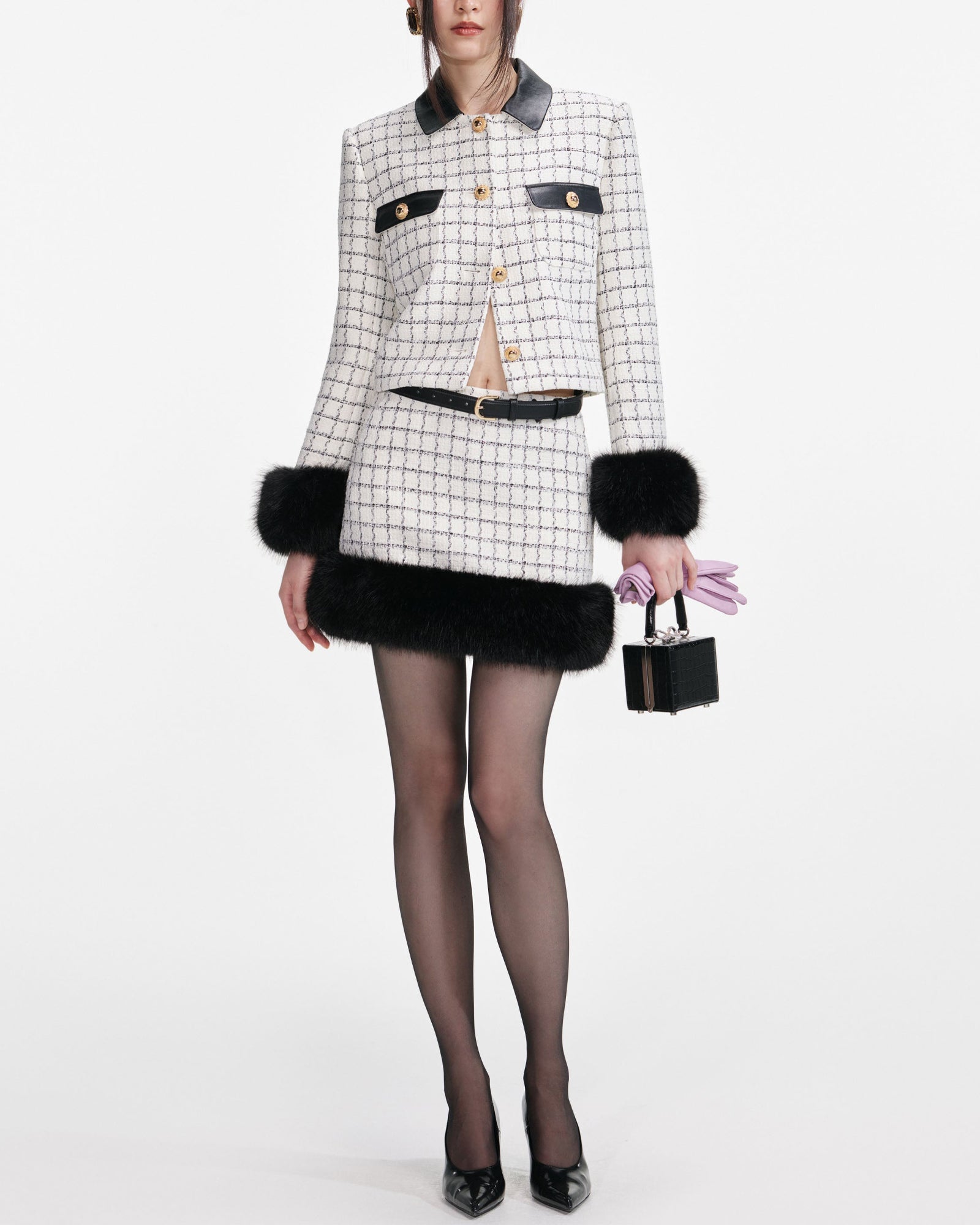 Jupe à carreaux en fausse fourrure