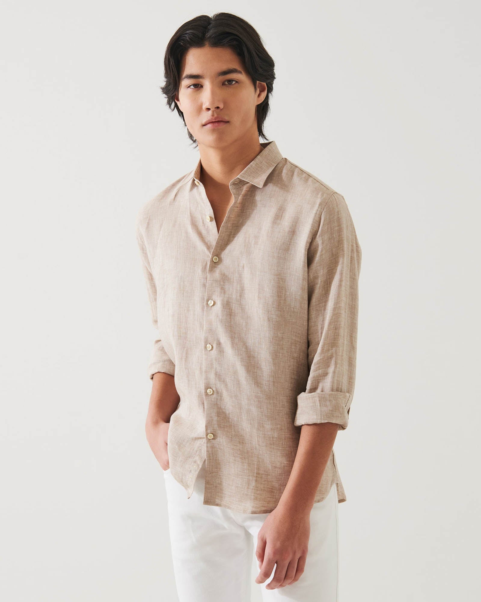 Long Sleeve Linen Chambray Shirt