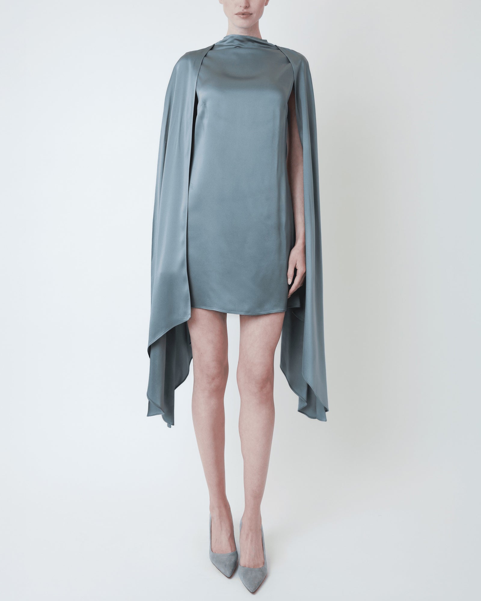 Satin Cape Sleeve Mini Dress