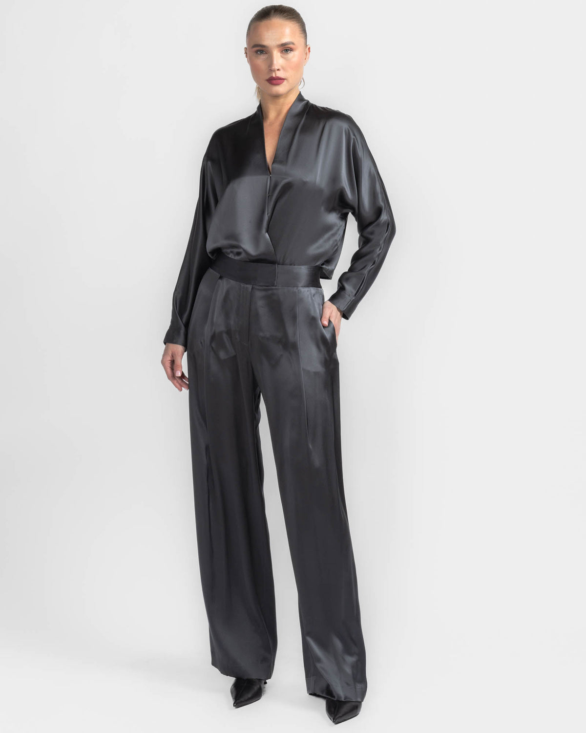 Long Sleeve Front Tie Blouse