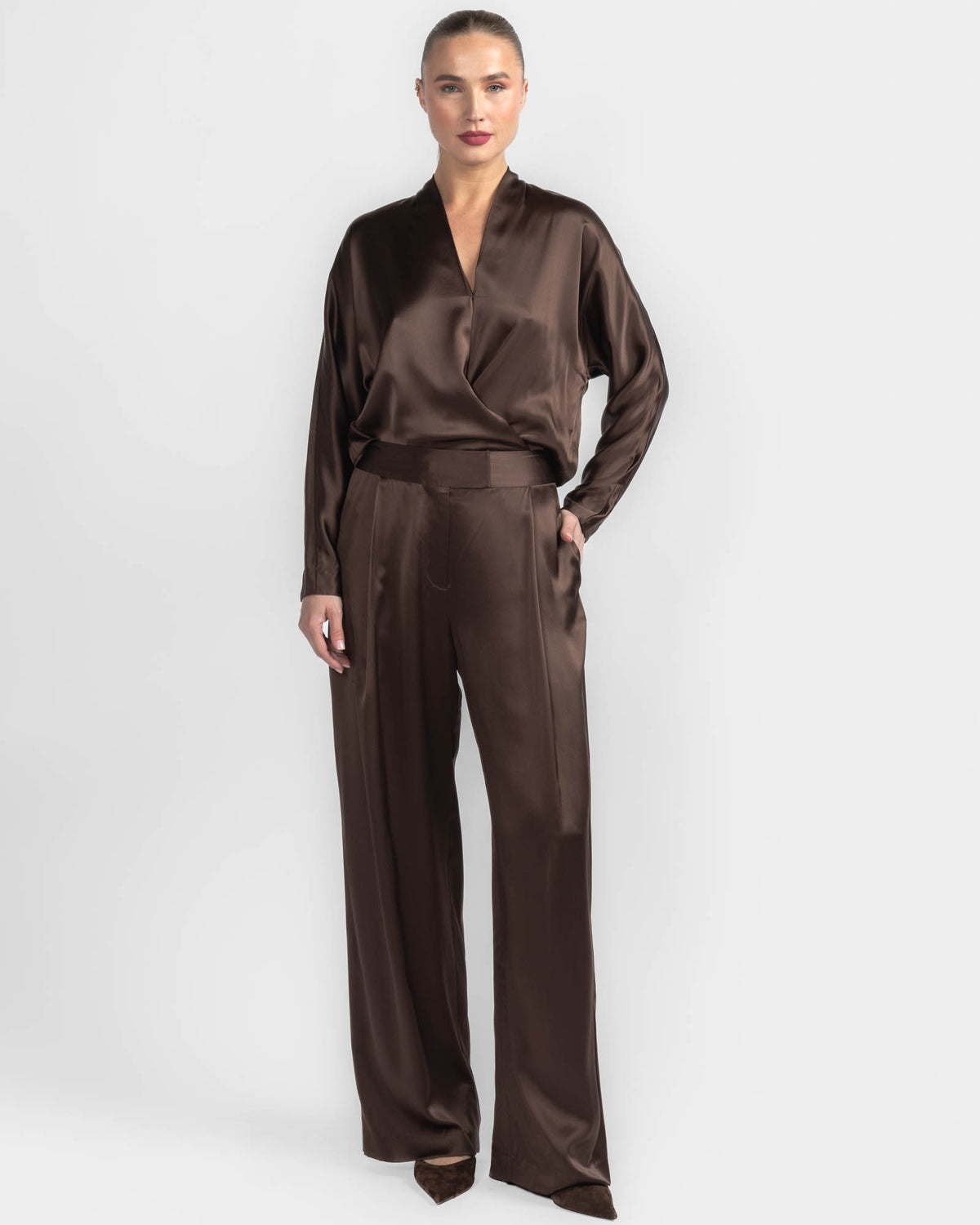 Long Sleeve Front Tie Blouse