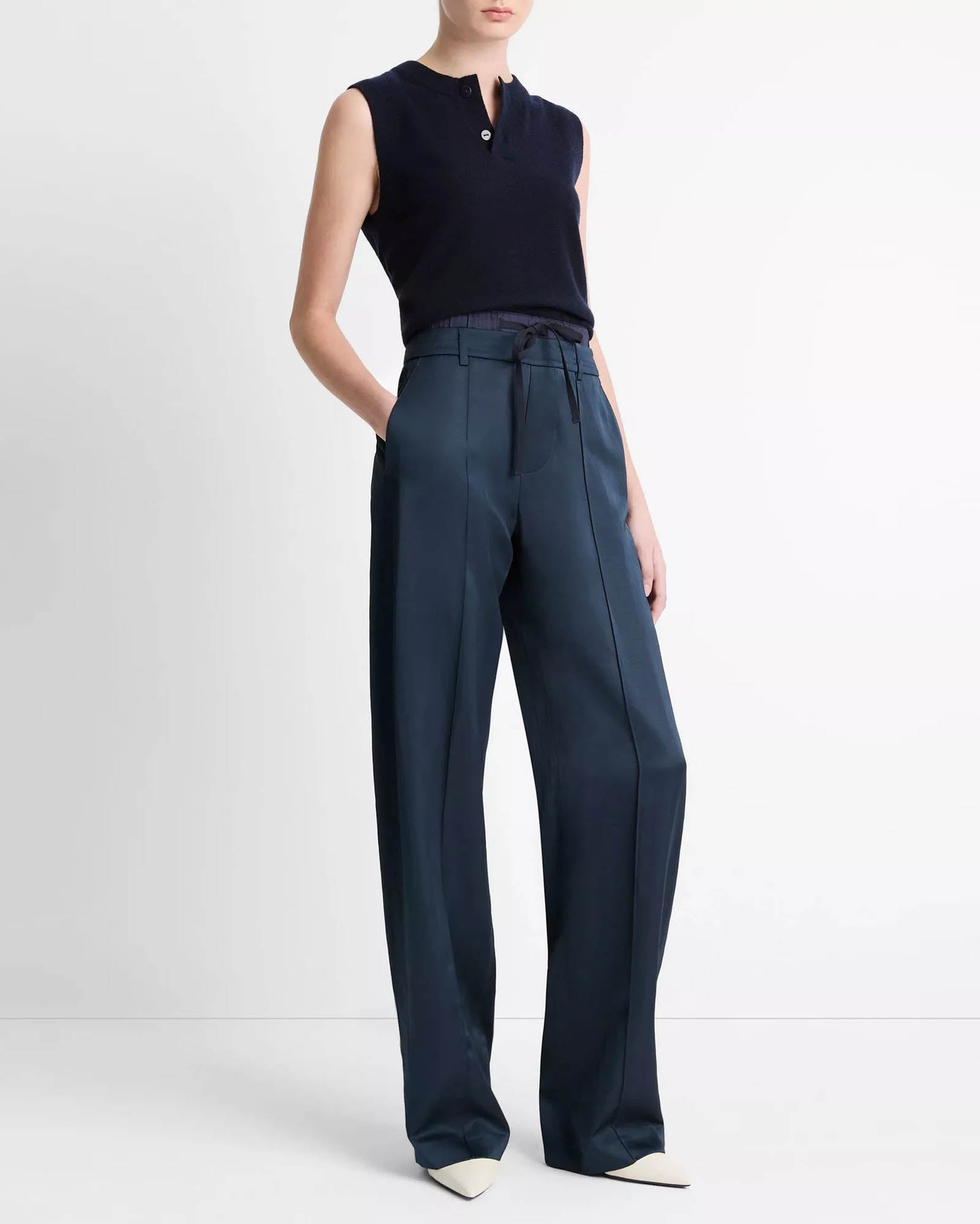 Mid-rise Double Waistband Pants