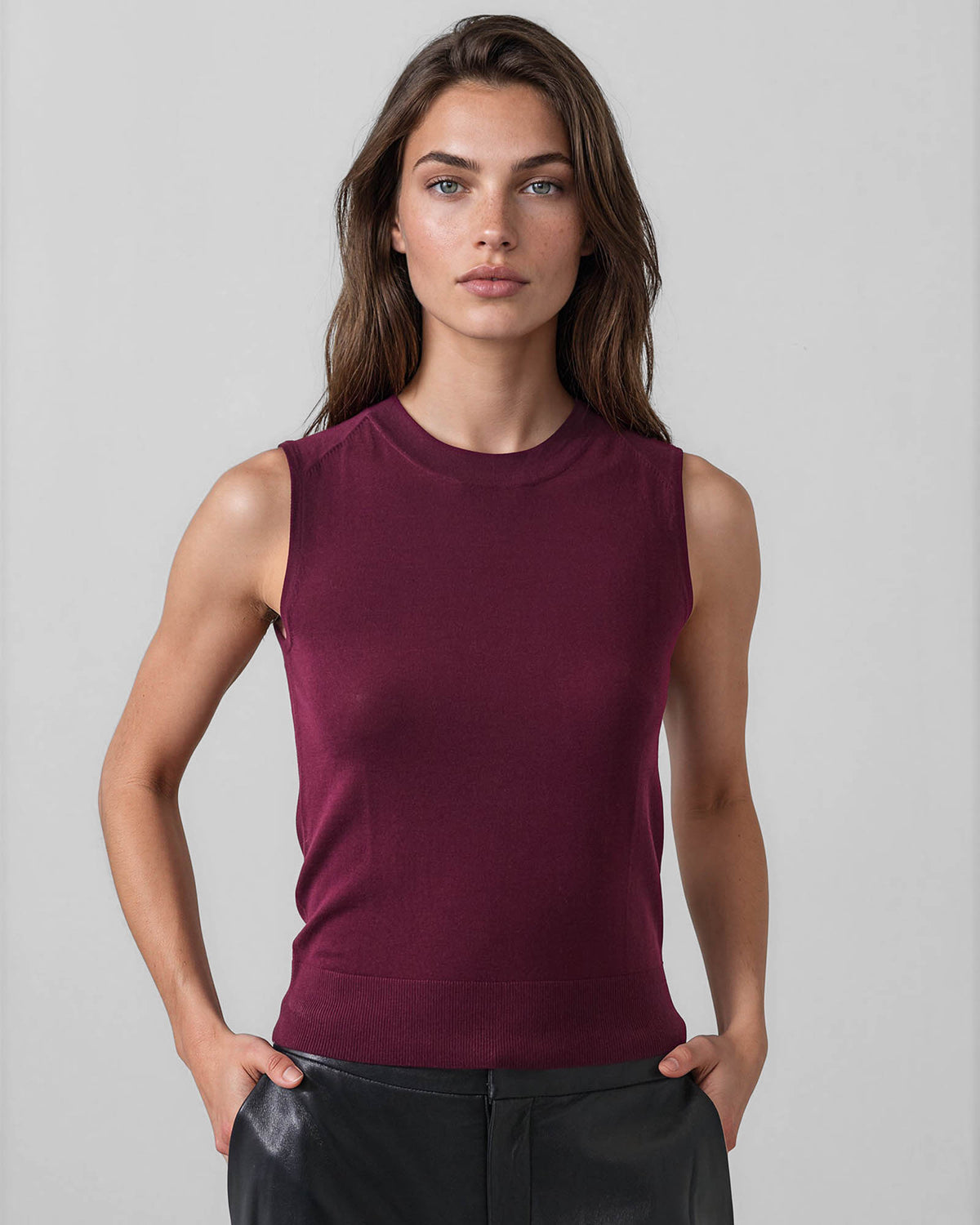 Sleeveless High Crewneck Tank