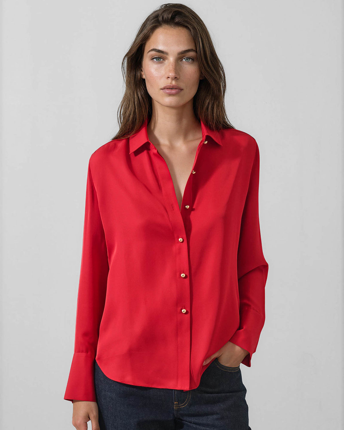 Long Sleeve Silk Relaxed Shirt