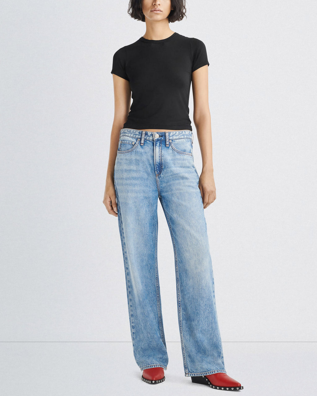 rag & bone Logan Mid Rise Wide Leg Jeans, Audrey at John Lewis & Partners