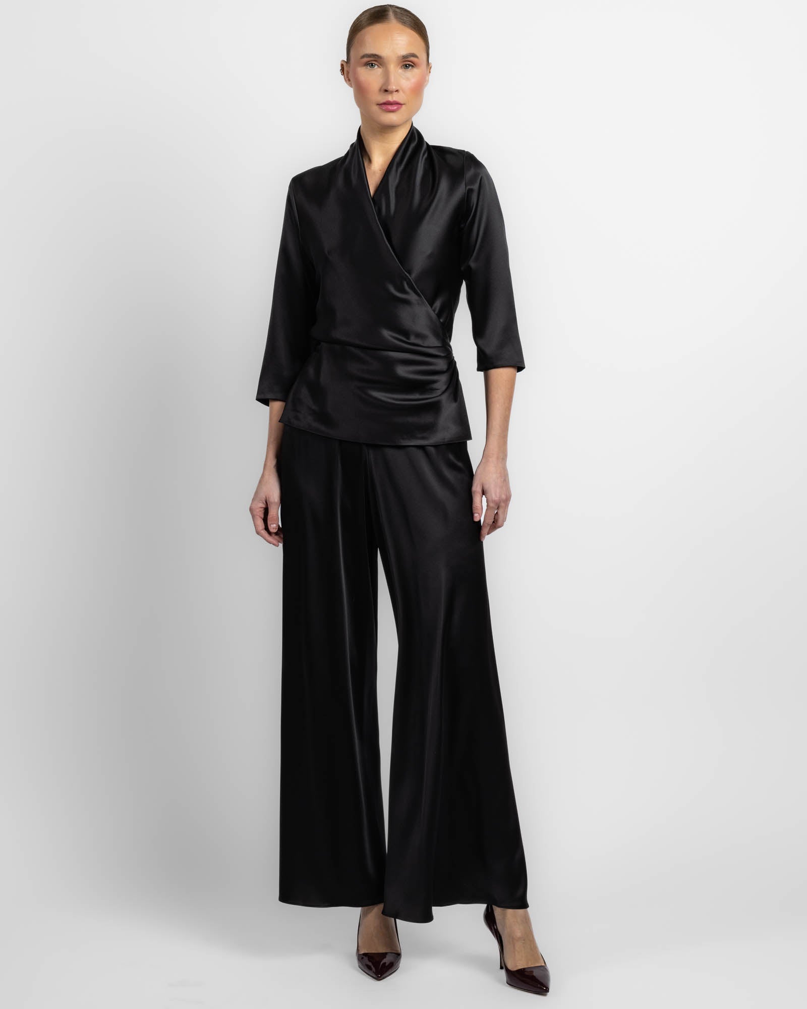Three-Quarter Sleeve Wrap Top