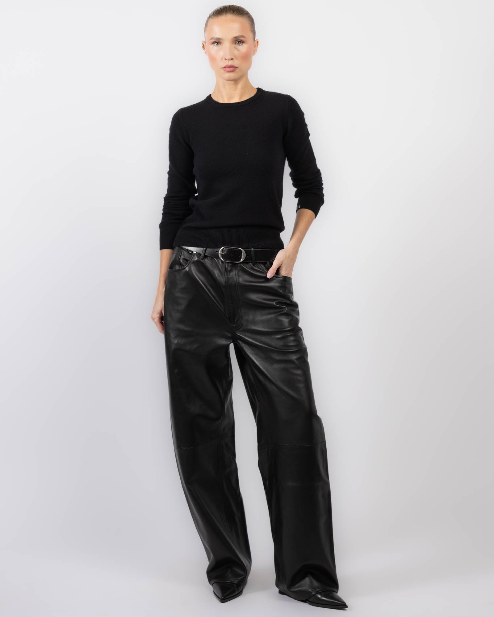 Straight Baggy Leather Pants