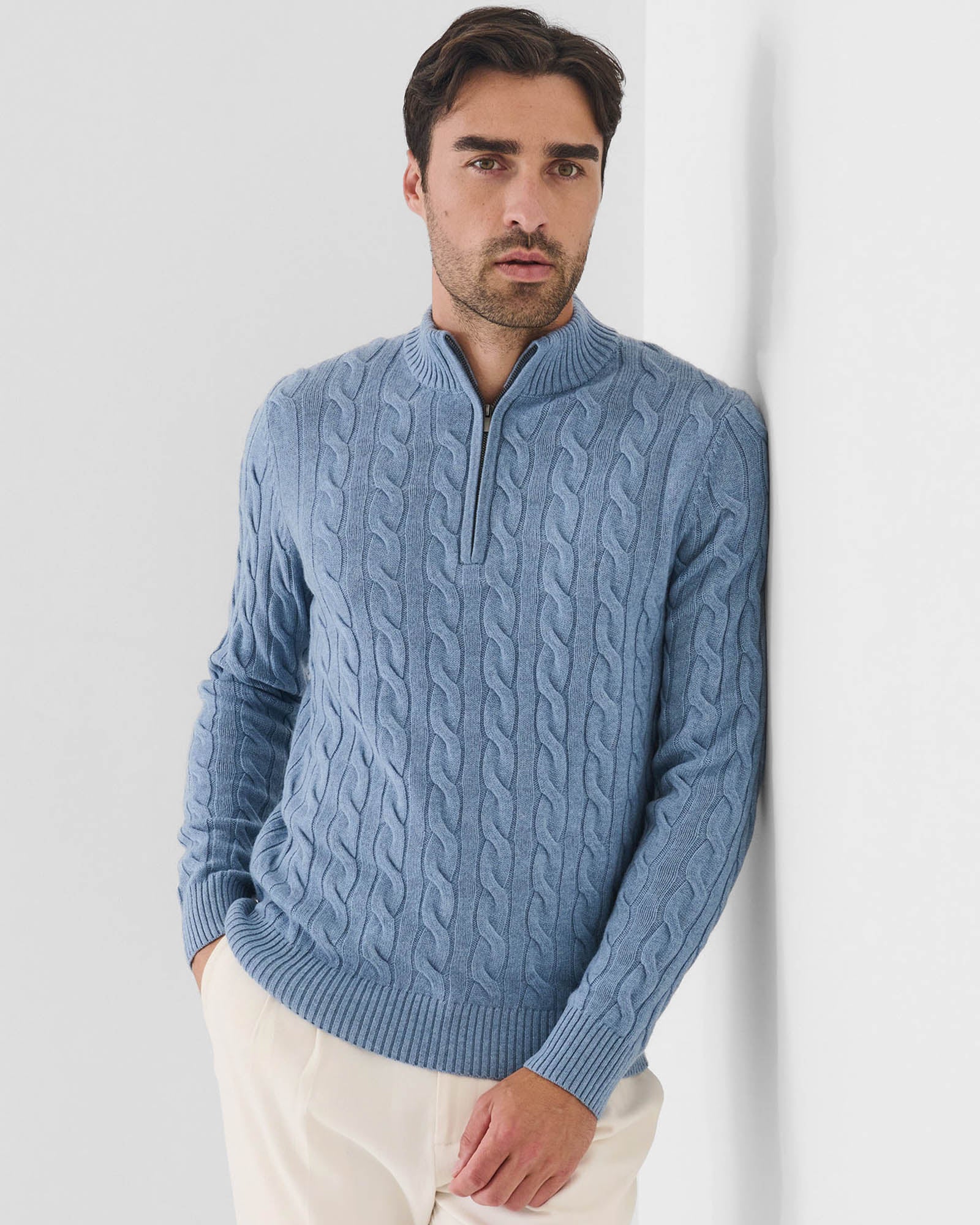 Textured Quarter Zip Mock Neck