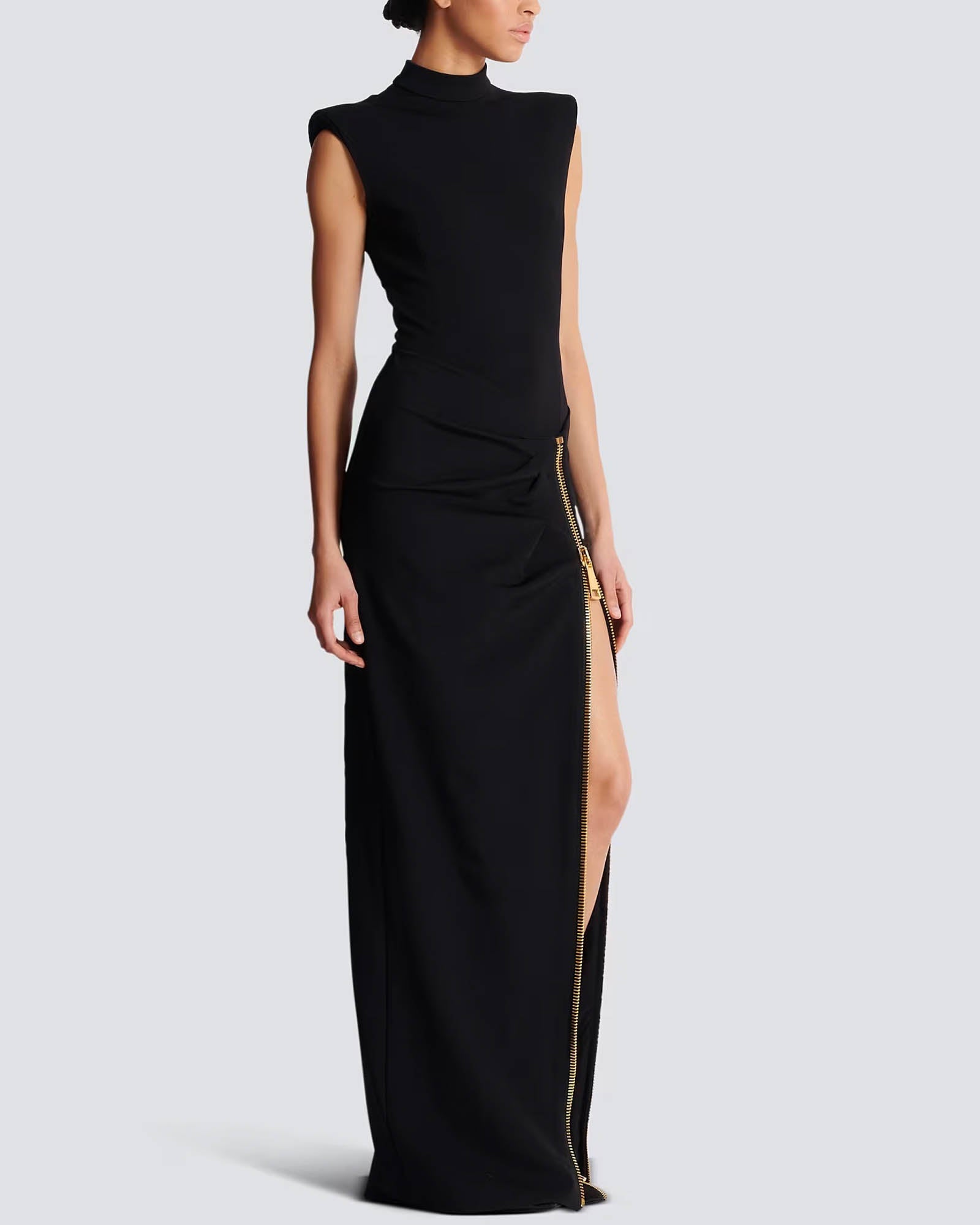 Zipped Slit Long Dress
