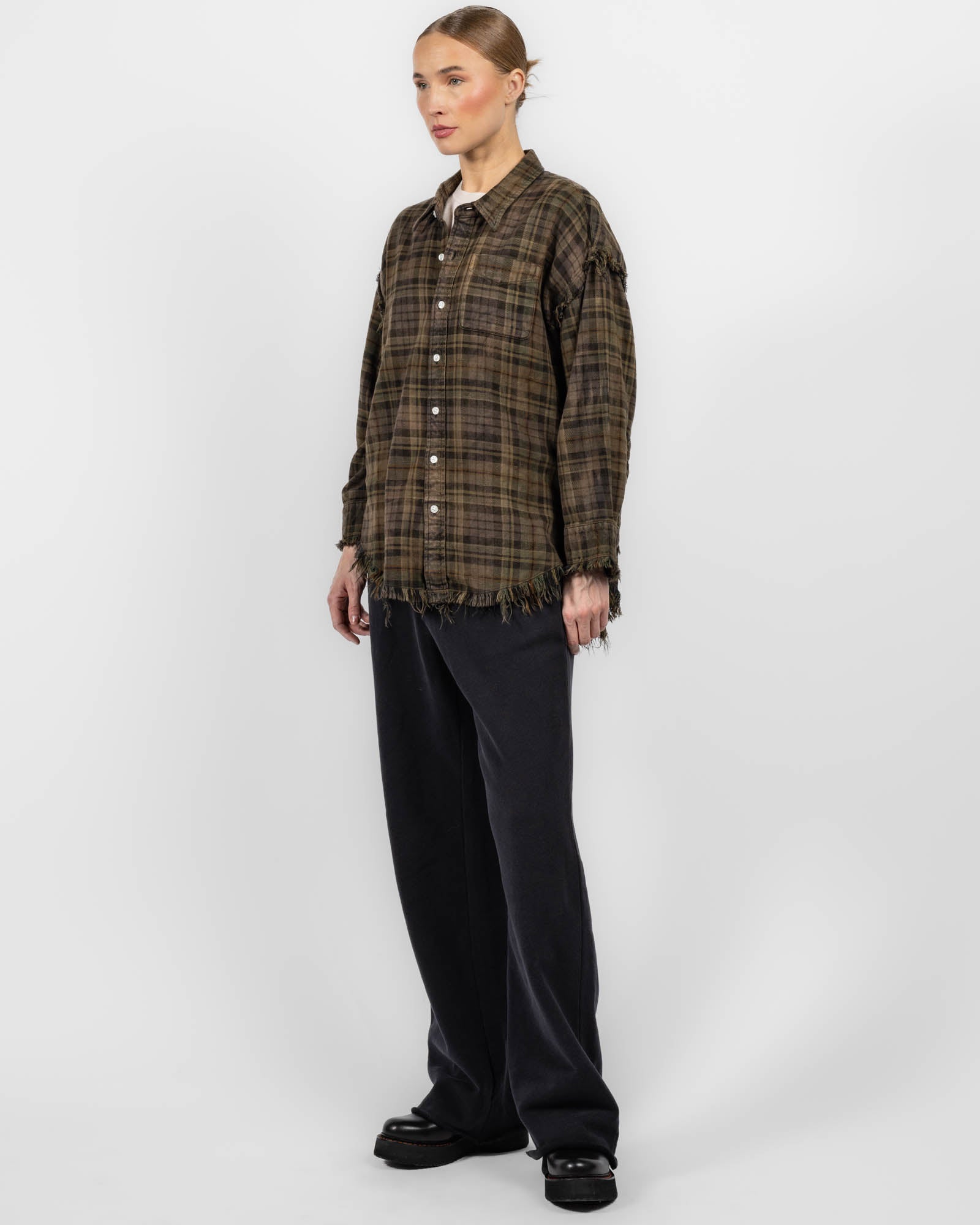 Shredded Seam Drop Neck Shirt