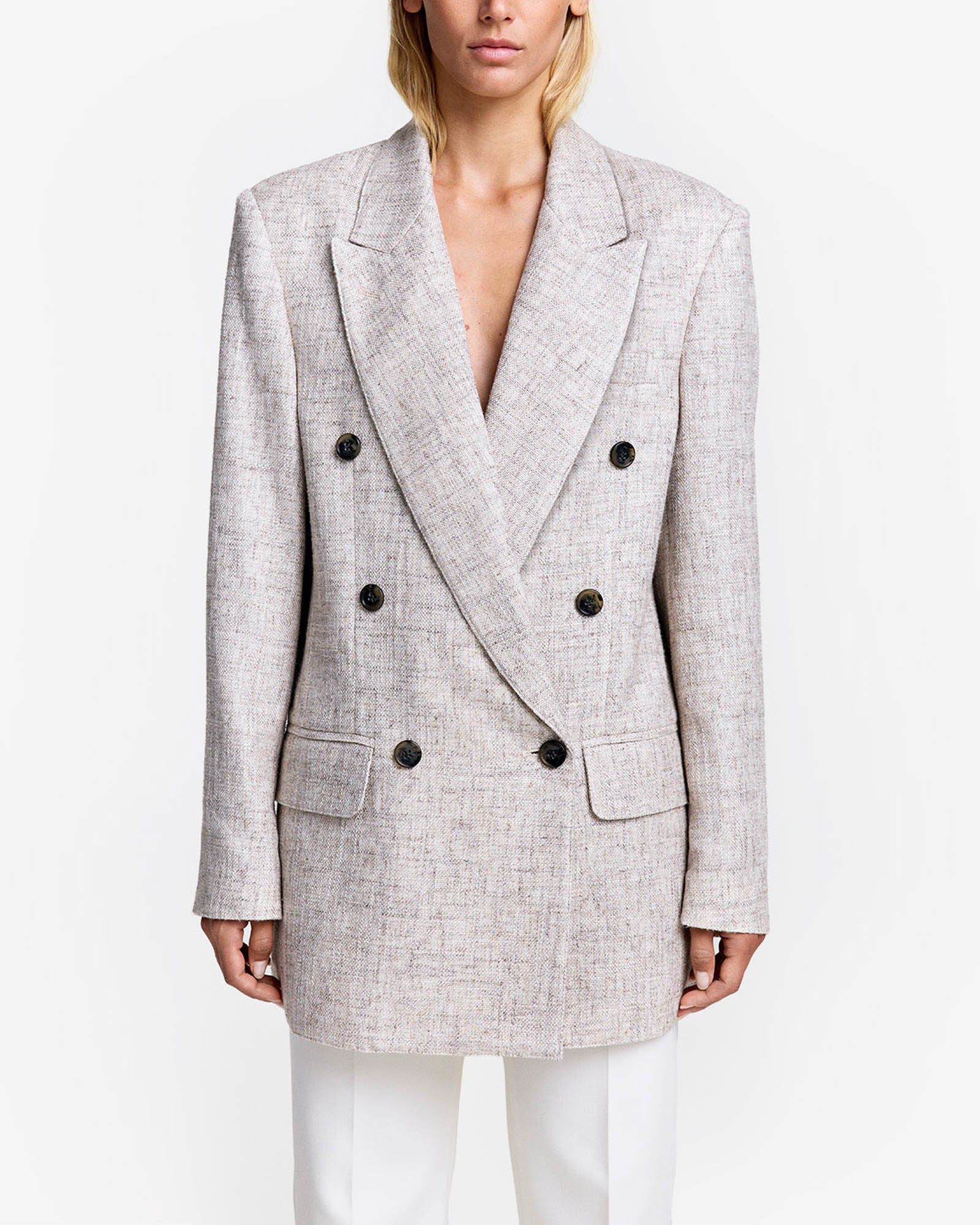 Double-Breasted Peaked Lapel Blazer