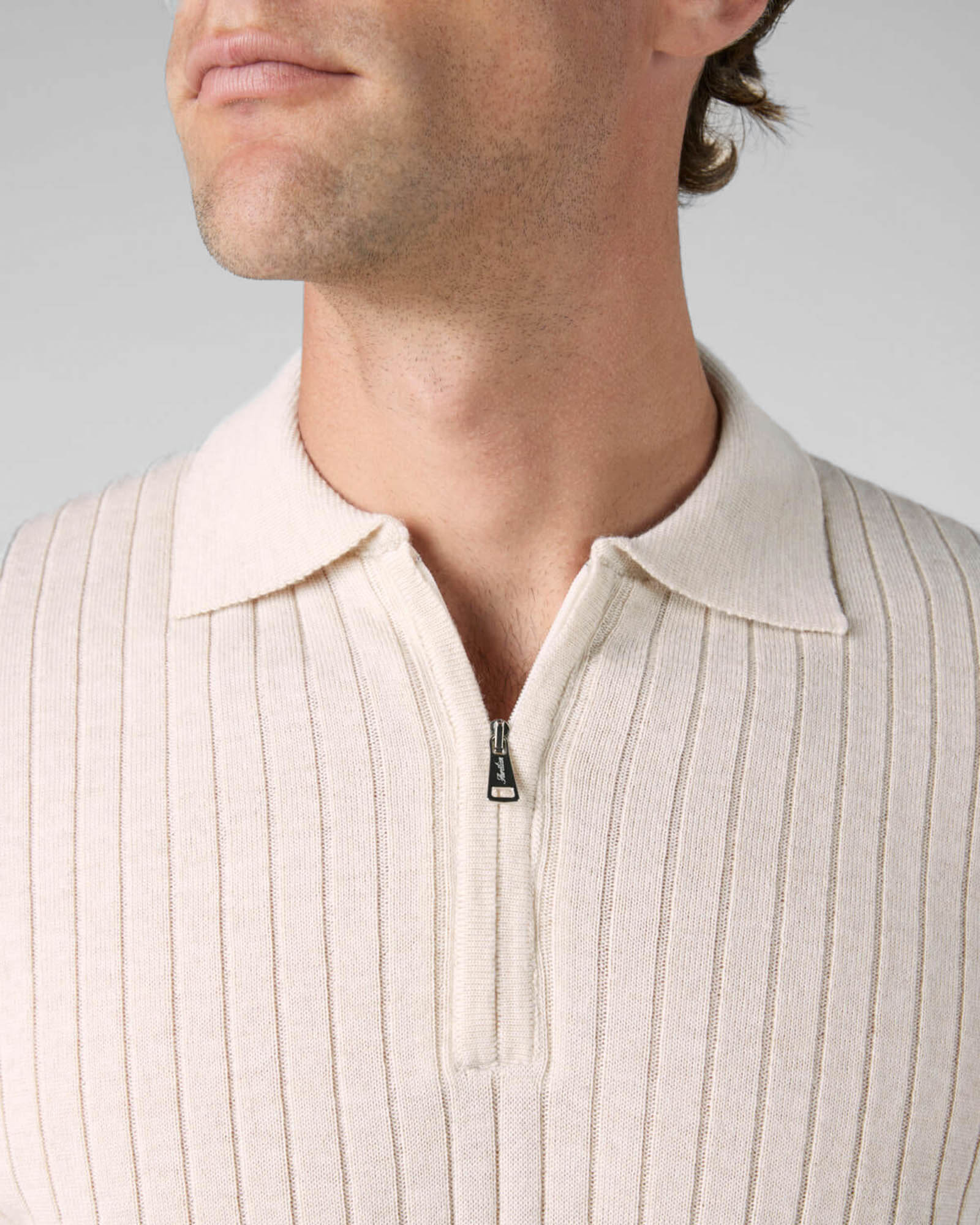 Ribbed Zipper Polo