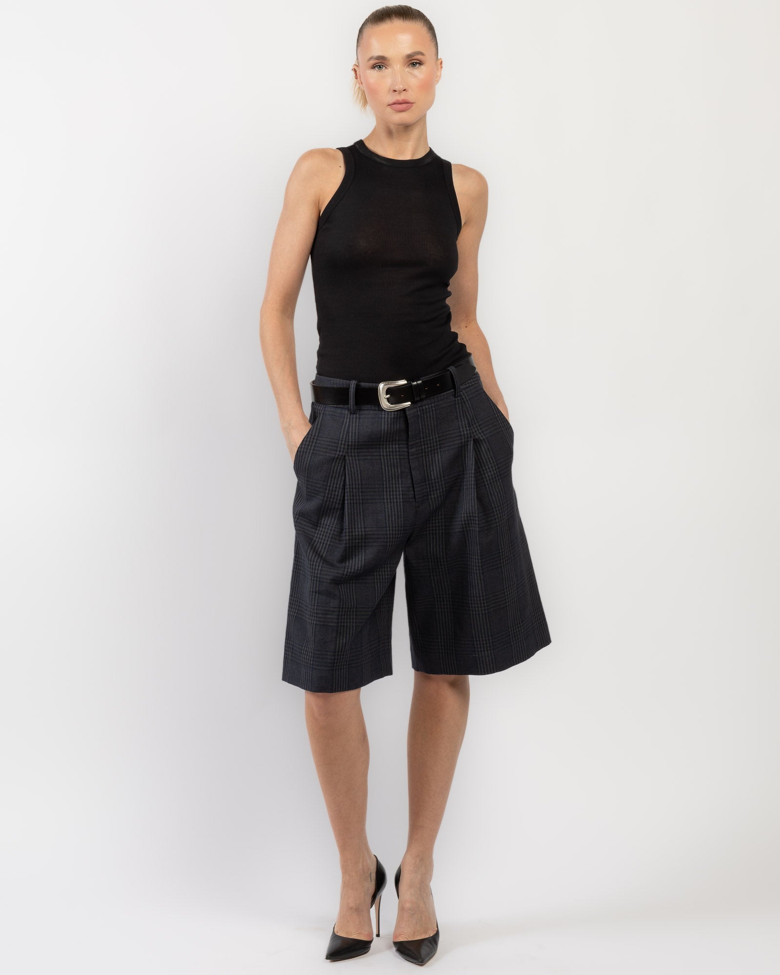 Pleated Long Shorts