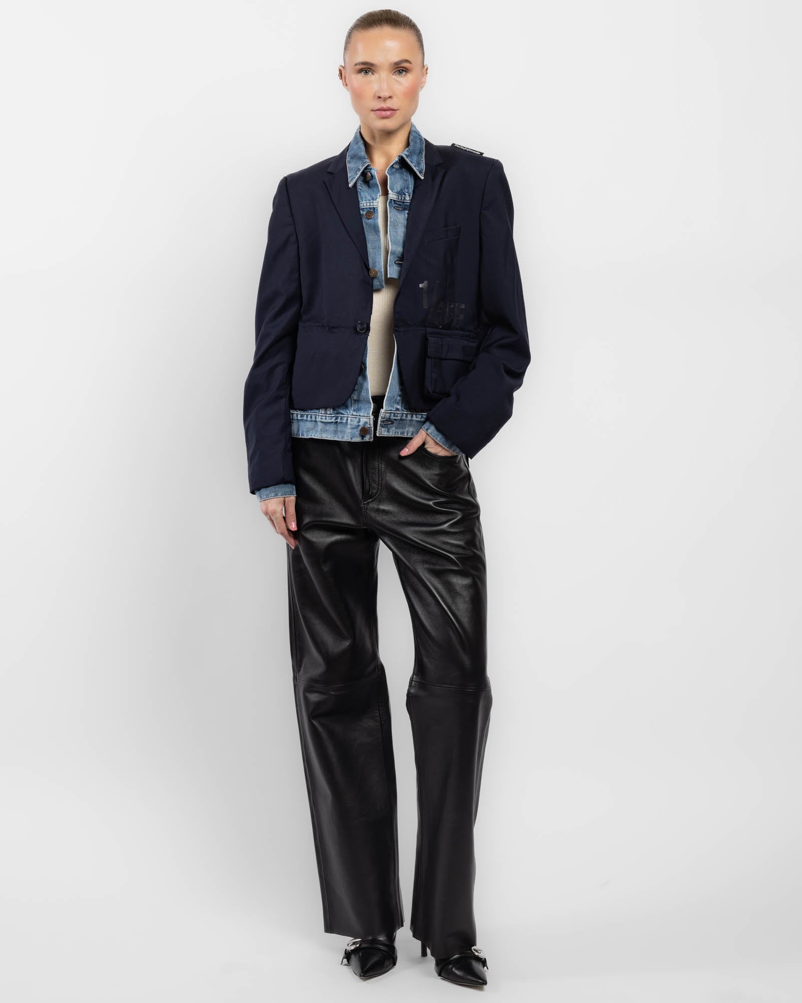 Blazer With Denim Detail