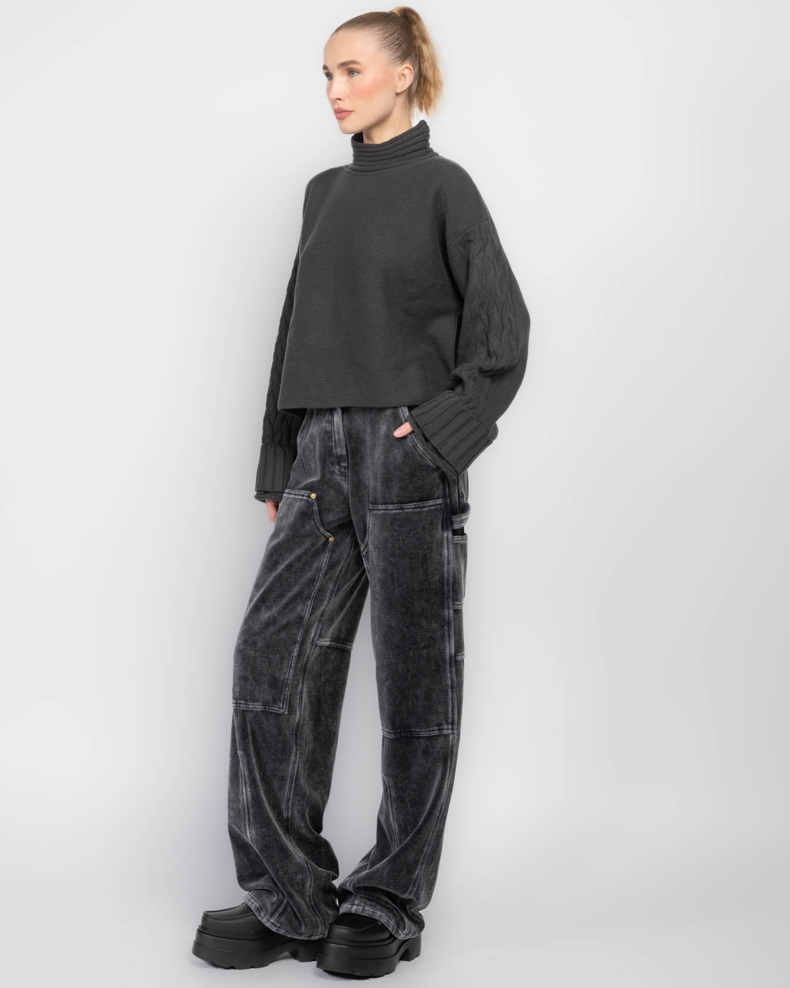 Double Cuff Crop Sweater