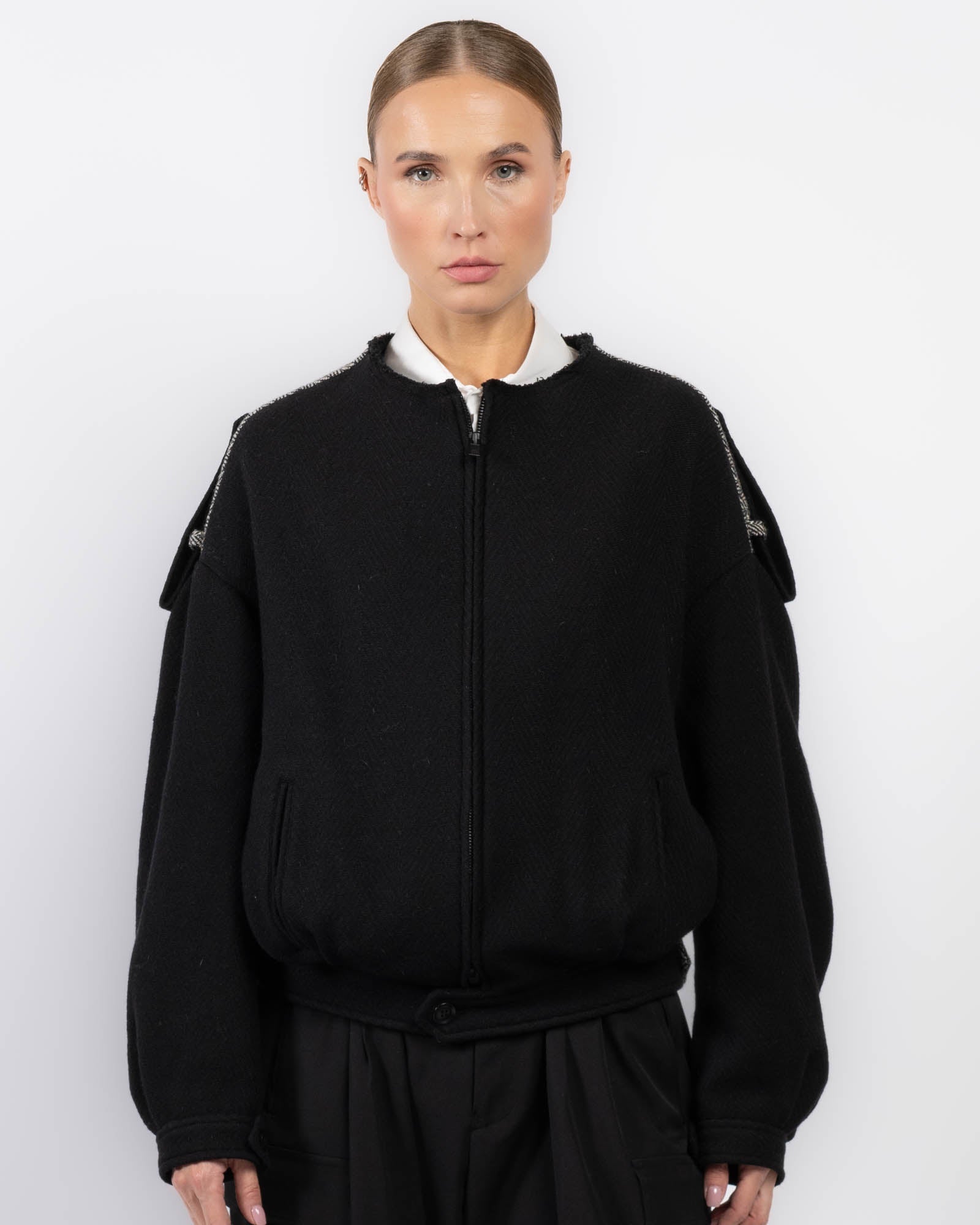 U-Collarless Blouson Jacket