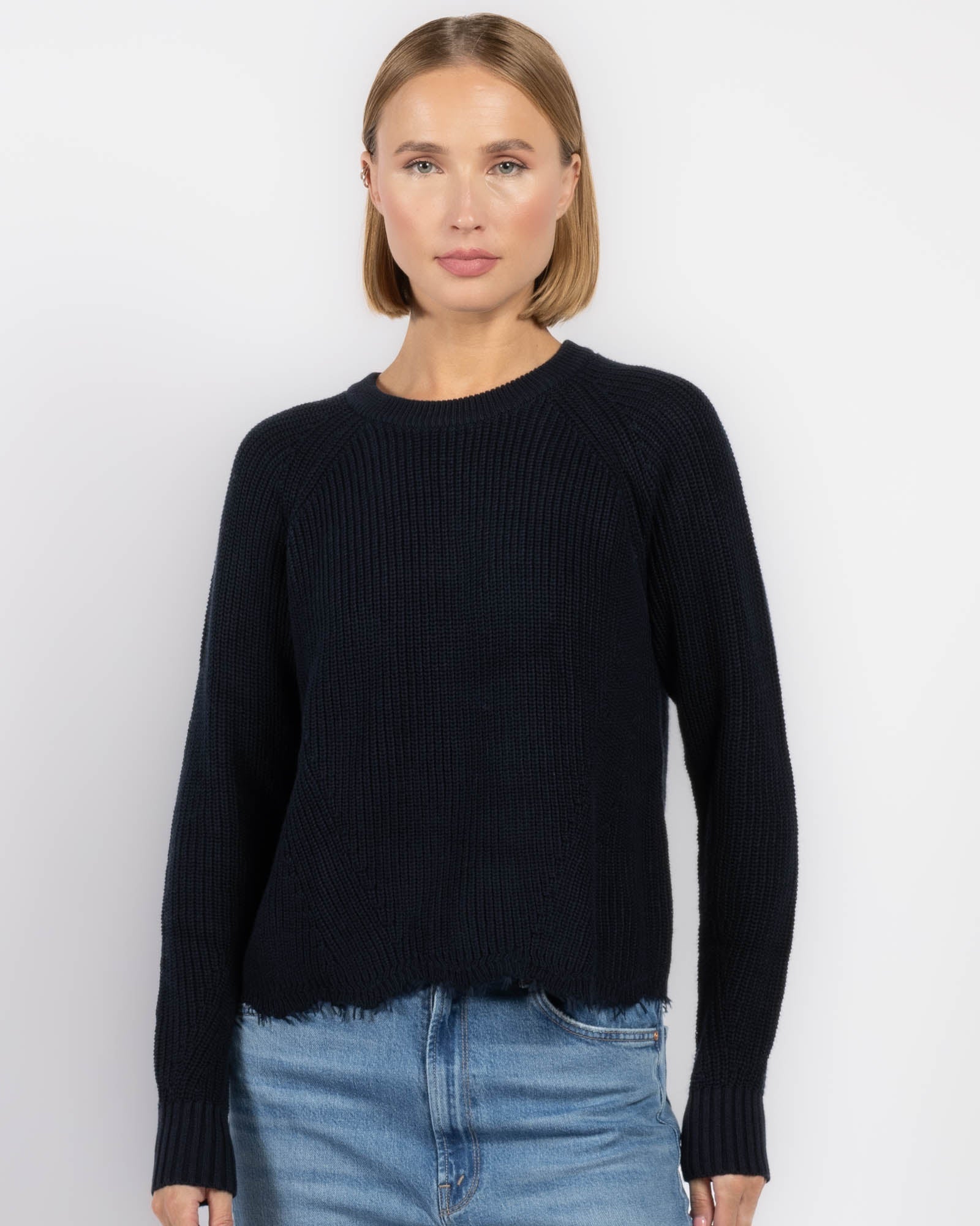 Distressed Scallop Shaker Sweater