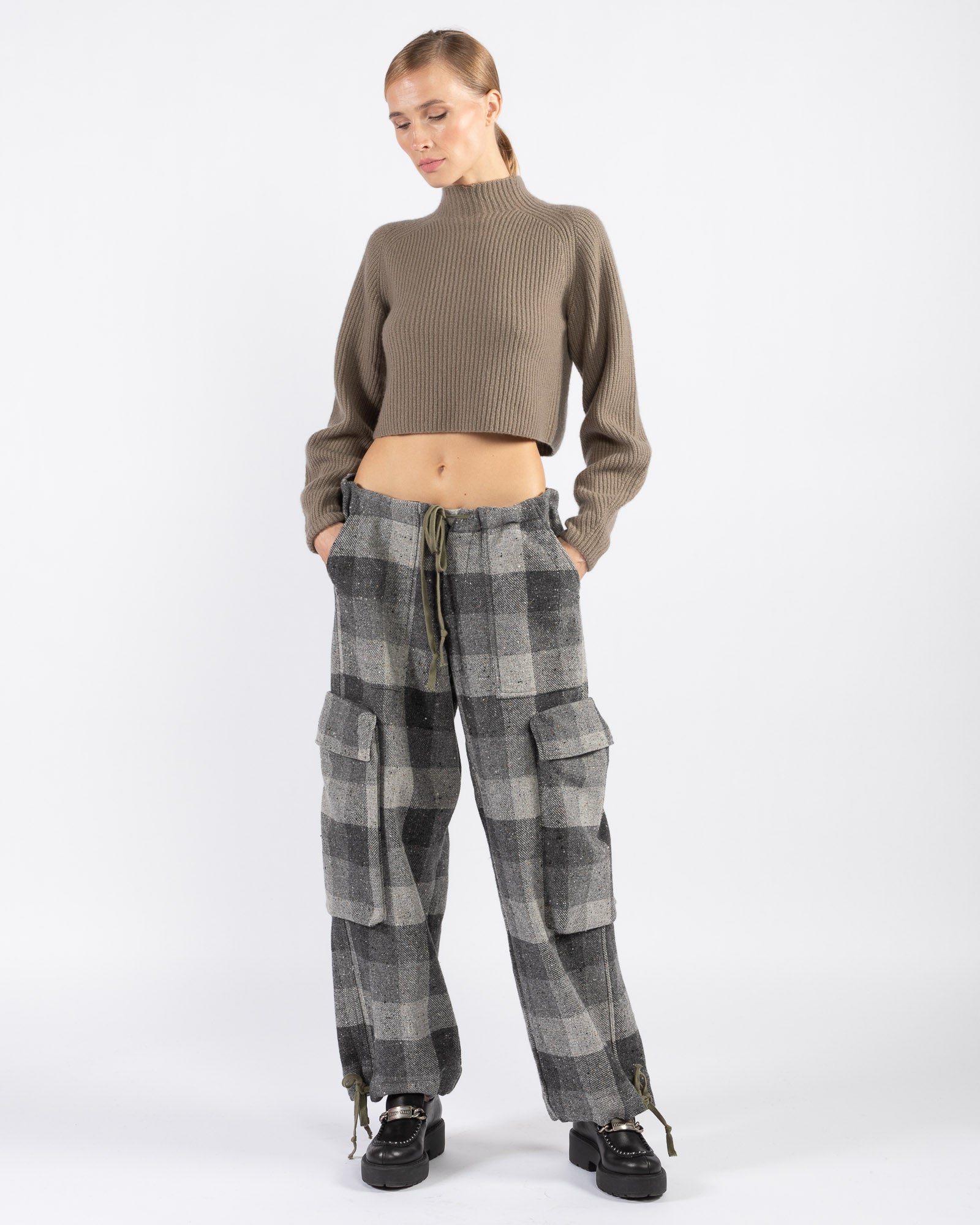 GREG LAUREN - Graphite Check Wide Pants | Luxury Designer Fashion | tntfashion.ca