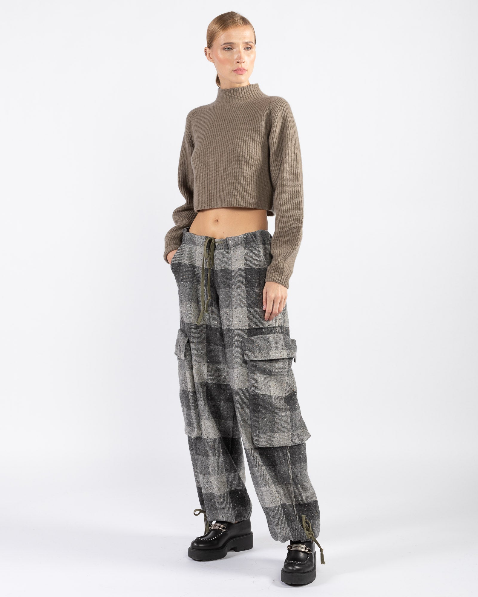 GREG LAUREN - Graphite Check Wide Pants | Luxury Designer Fashion | tntfashion.ca