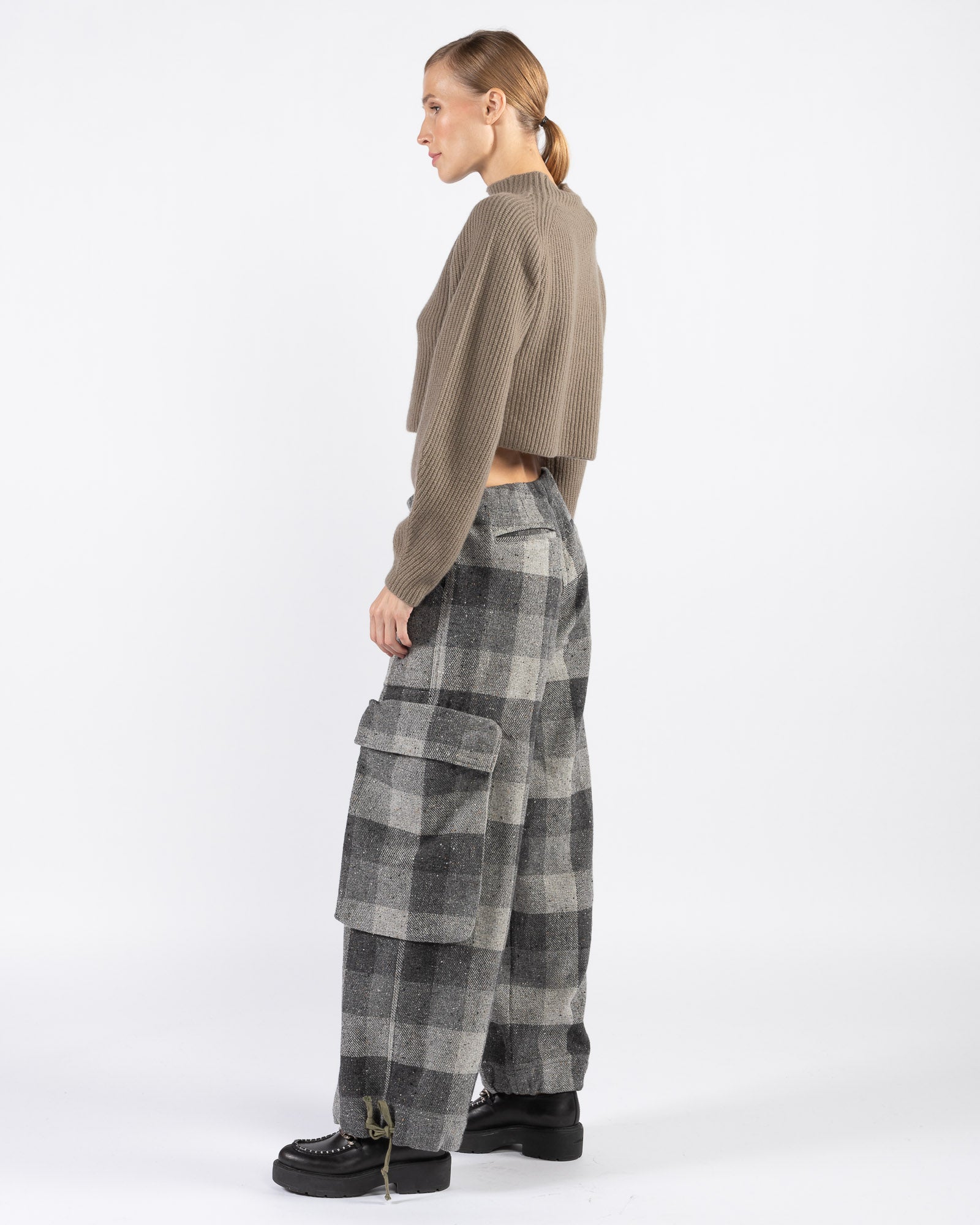 GREG LAUREN - Graphite Check Wide Pants | Luxury Designer Fashion | tntfashion.ca