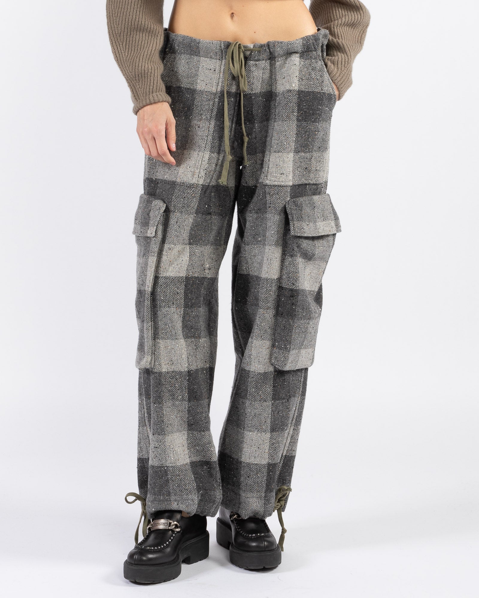 GREG LAUREN - Graphite Check Wide Pants | Luxury Designer Fashion | tntfashion.ca