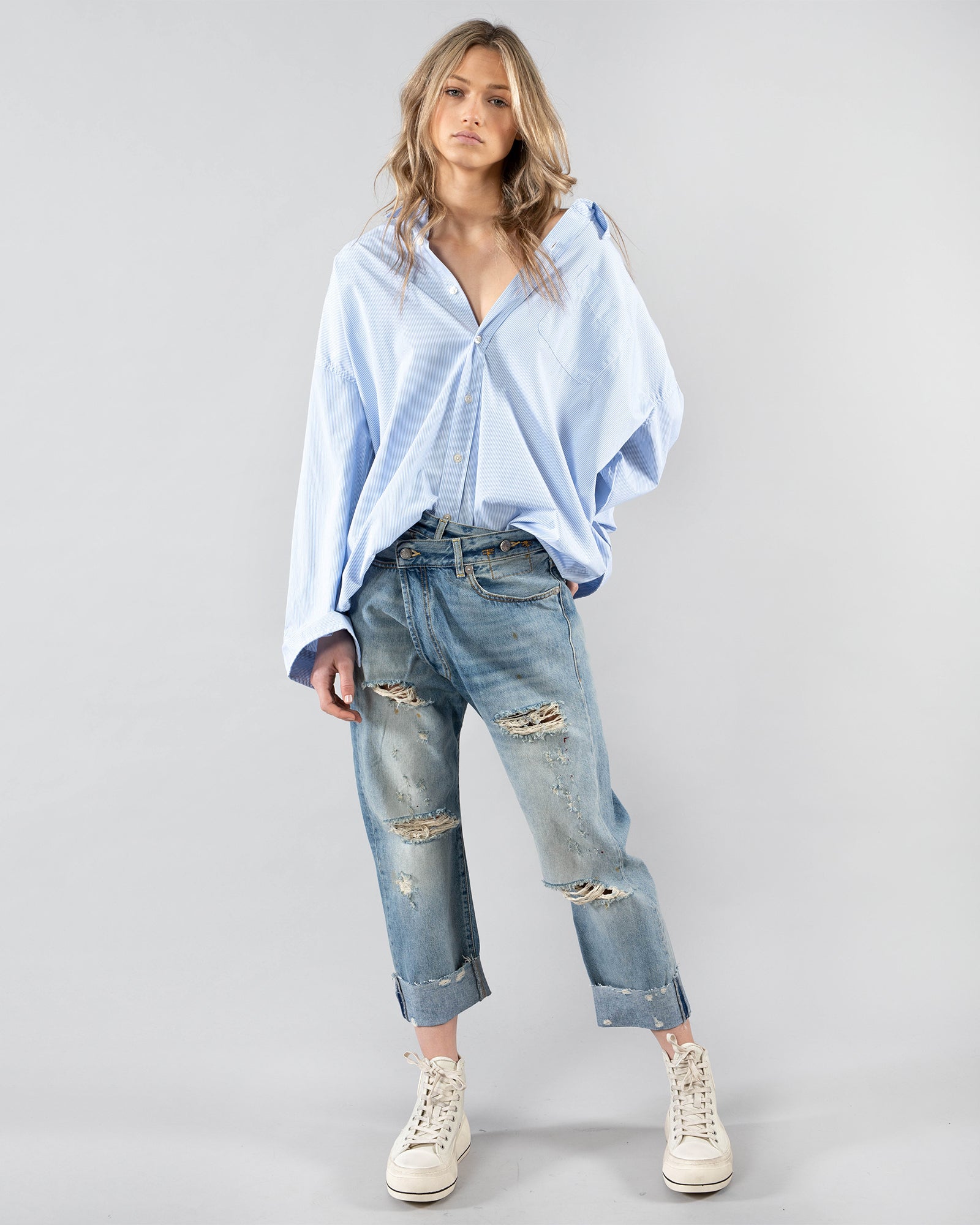 R13 - Drop Neck Oxford Shirt | Luxury Designer Fashion | tntfashion.ca