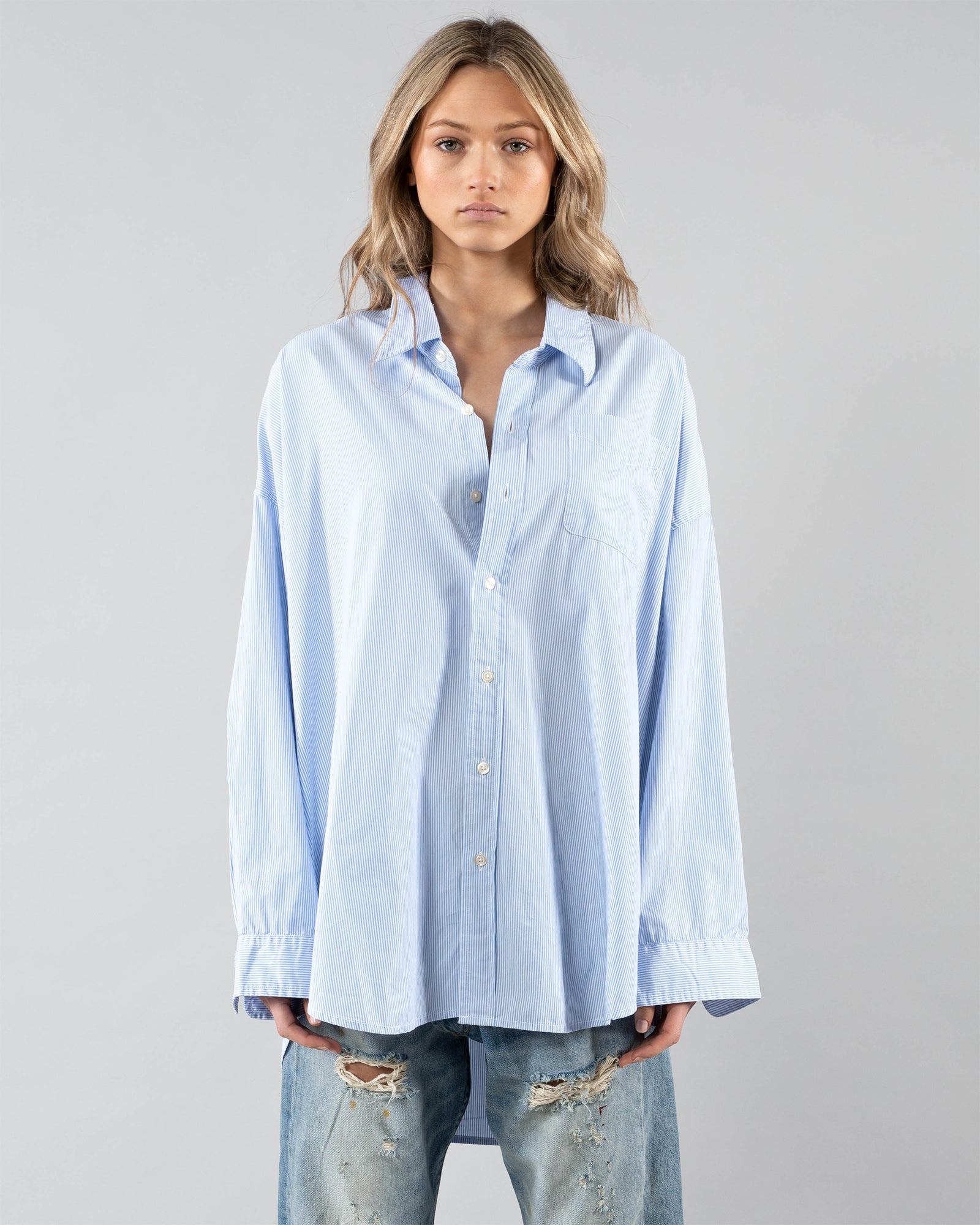 R13 - Drop Neck Oxford Shirt | Luxury Designer Fashion | tntfashion.ca