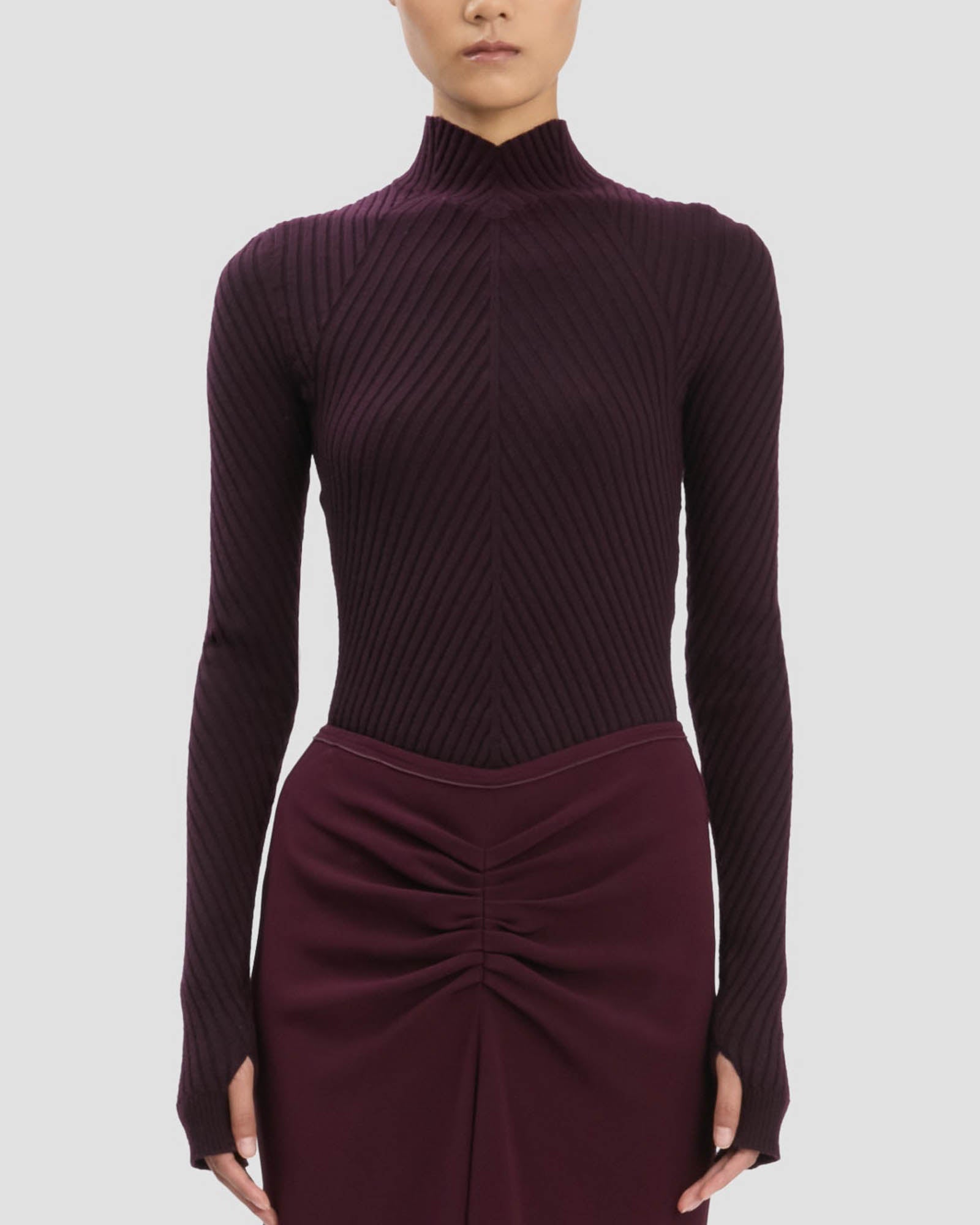 Ribbed Long Sleeve Polo Top