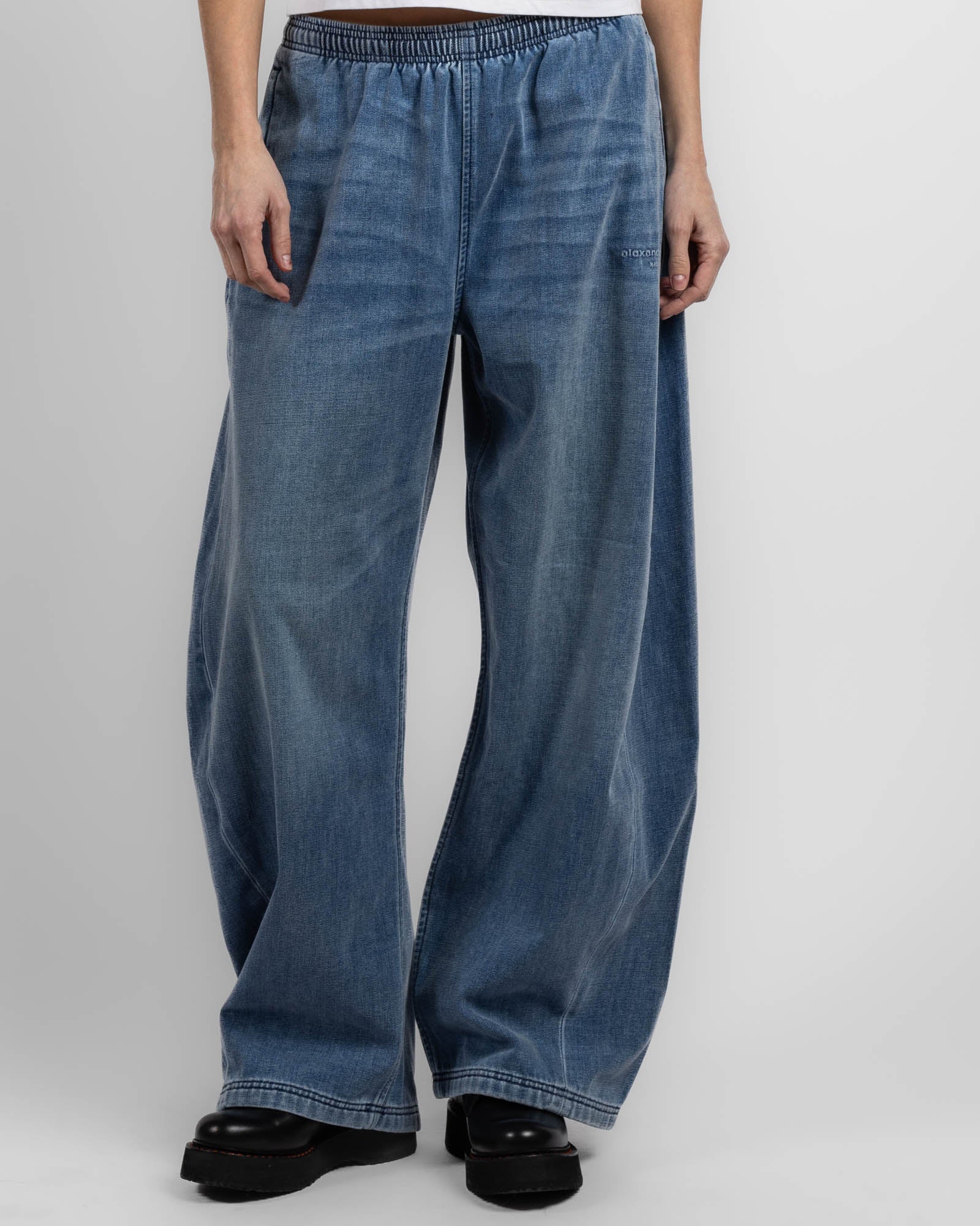 Pantalon de survêtement en denim à taille élastique