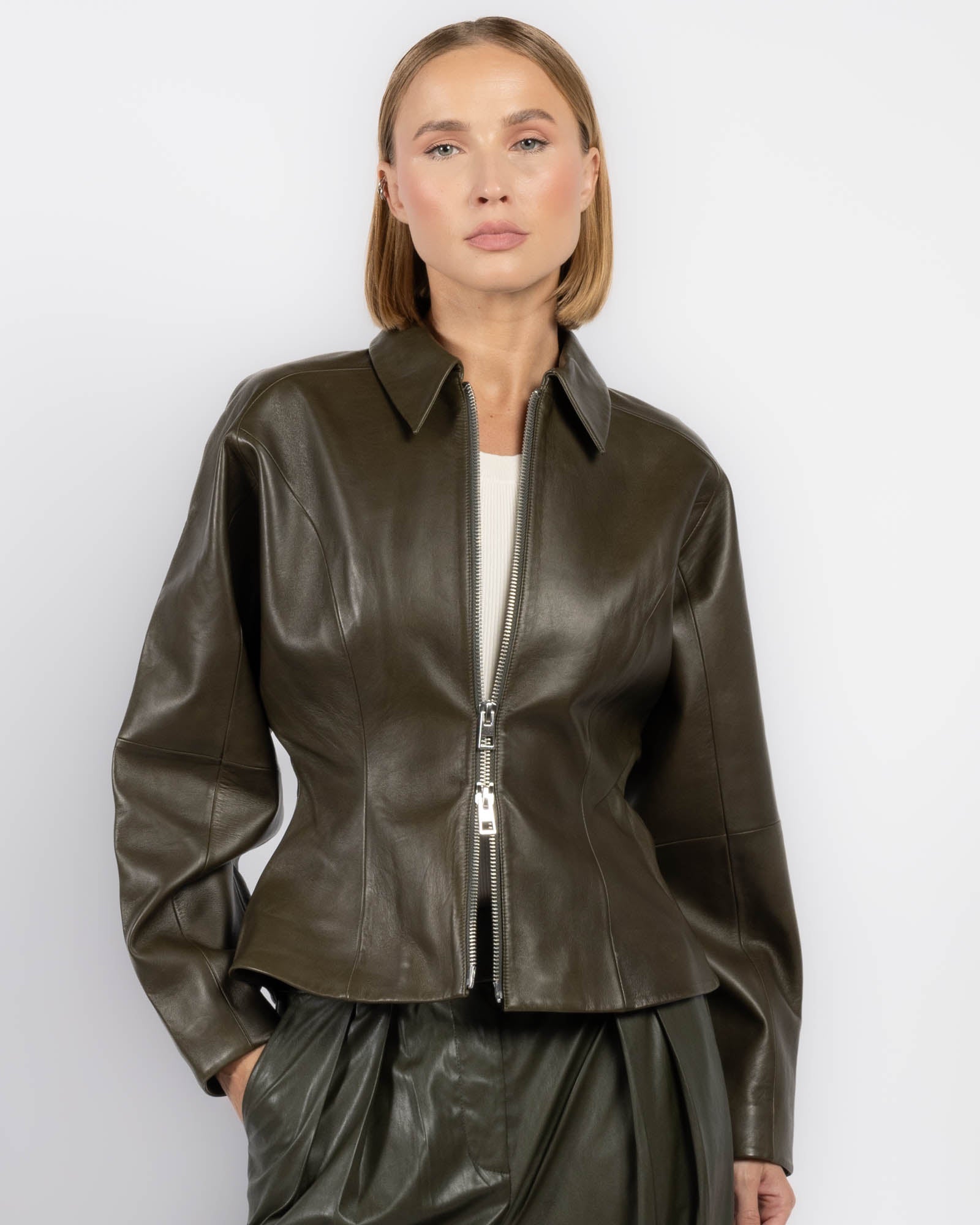 THE SEI Fitted Leather Jacket