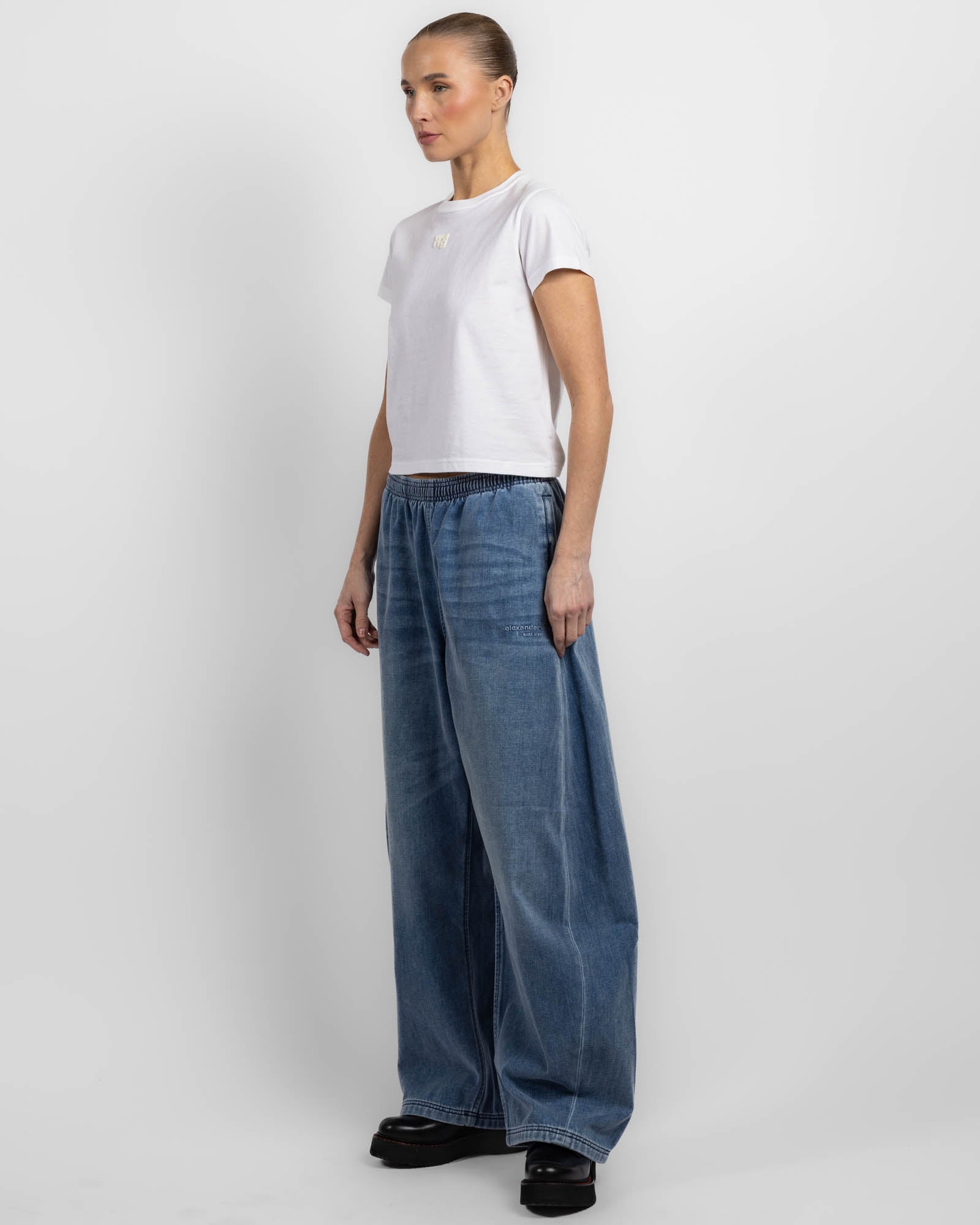 Pantalon de survêtement en denim à taille élastique