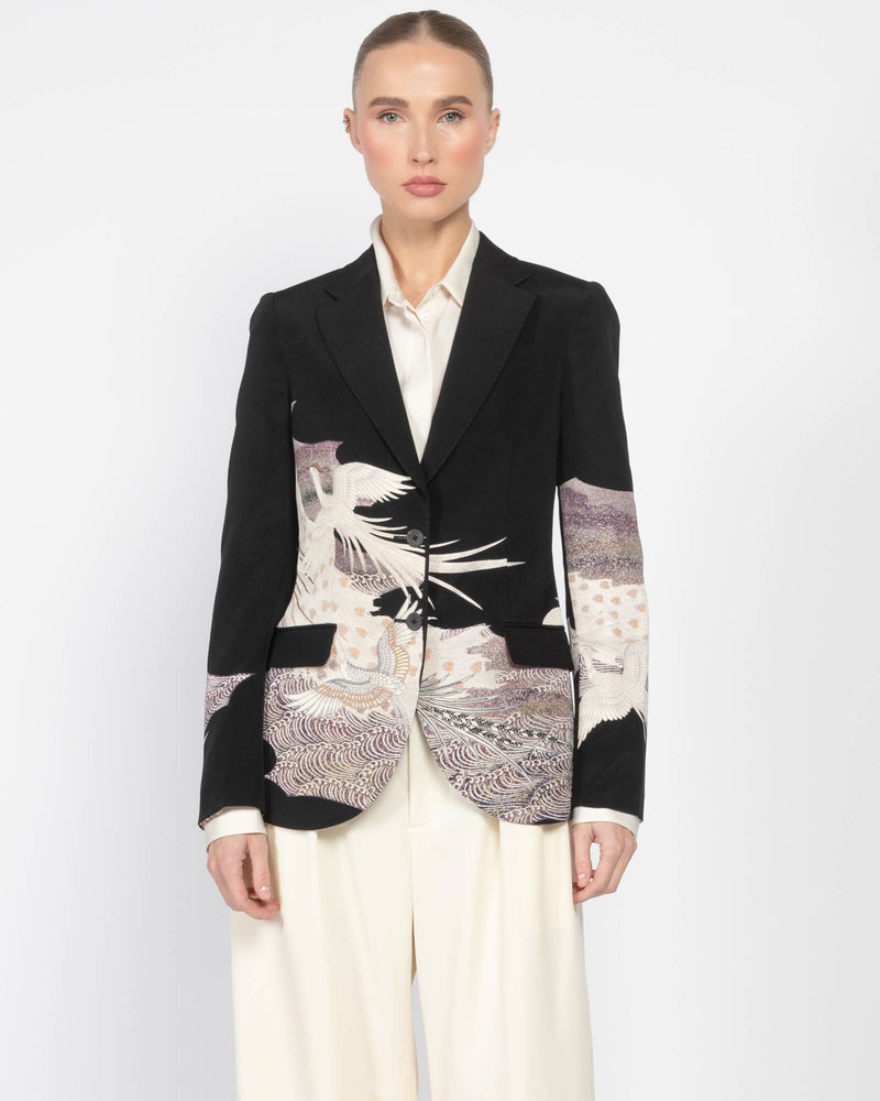 Single-Breasted Kimono Embroidered Blazer