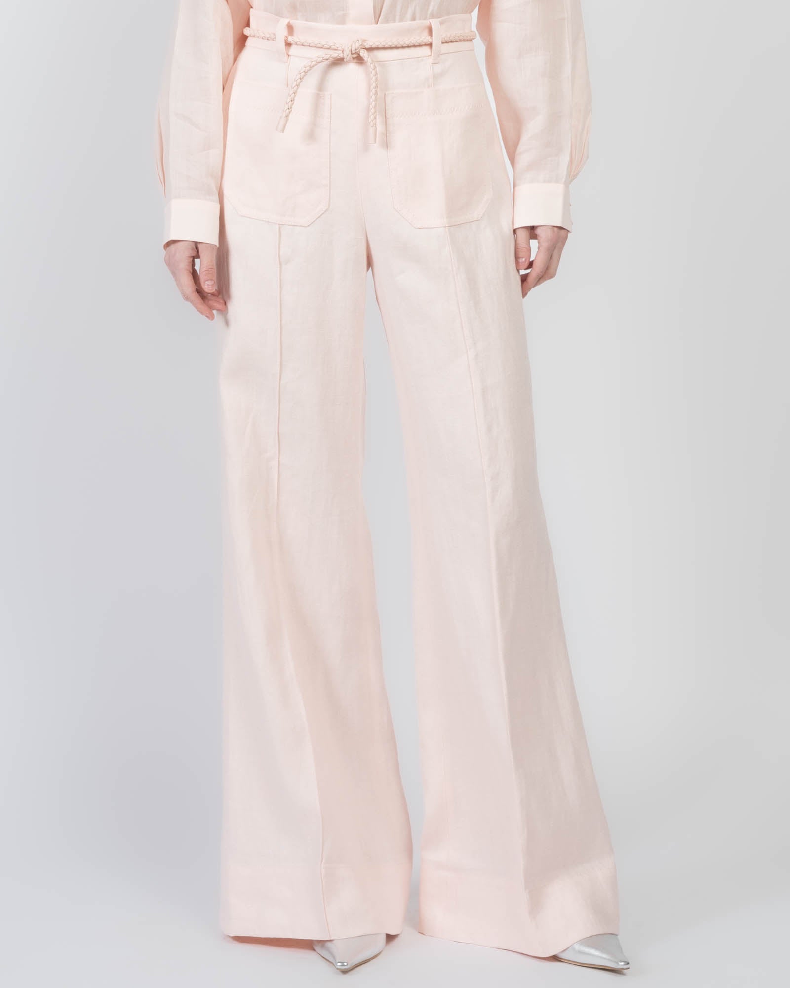 【Zimmermann】CRUSH LINEN FLARE PANT ベルト付 フレアパンツ Crush Linen Flare Pant Pink Online | Zimmermann